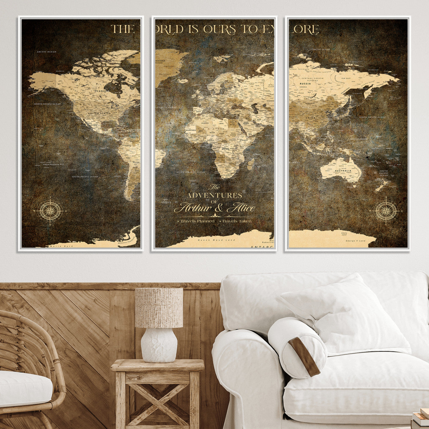 76675404-MGV-CV-36X24-Framed Push Pin World Travel Map – Canvas Wall Art for Tracking Adventures, Decorative Vintage Style Map with Pins for Home or Office - H1