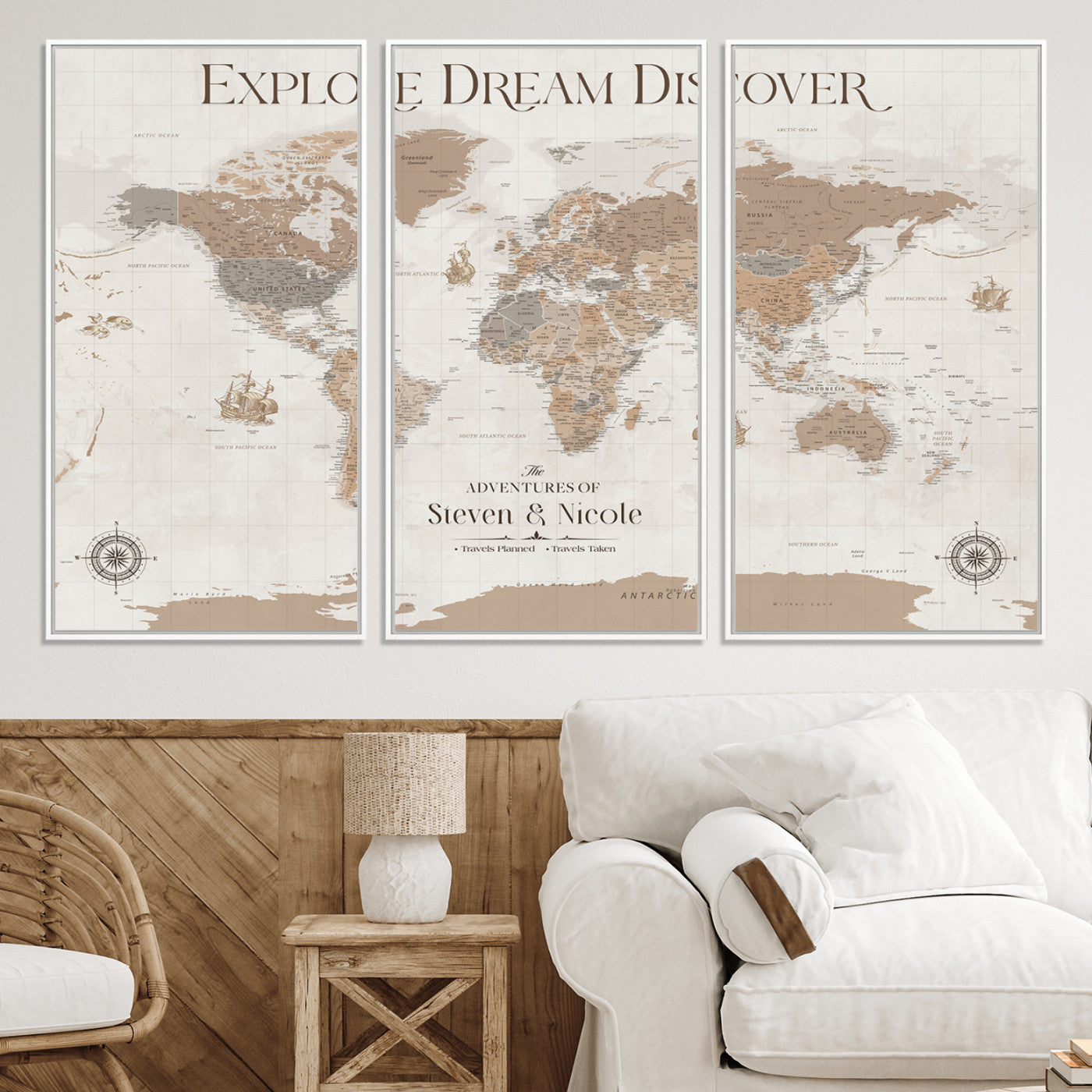 95738134-MGV-CV-36X24-Custom Push Pin World Map Wall Canvas Print – Personalized Travel Tracker with Pins – Framed Large Multi-Size Canvas for Home Office Decor