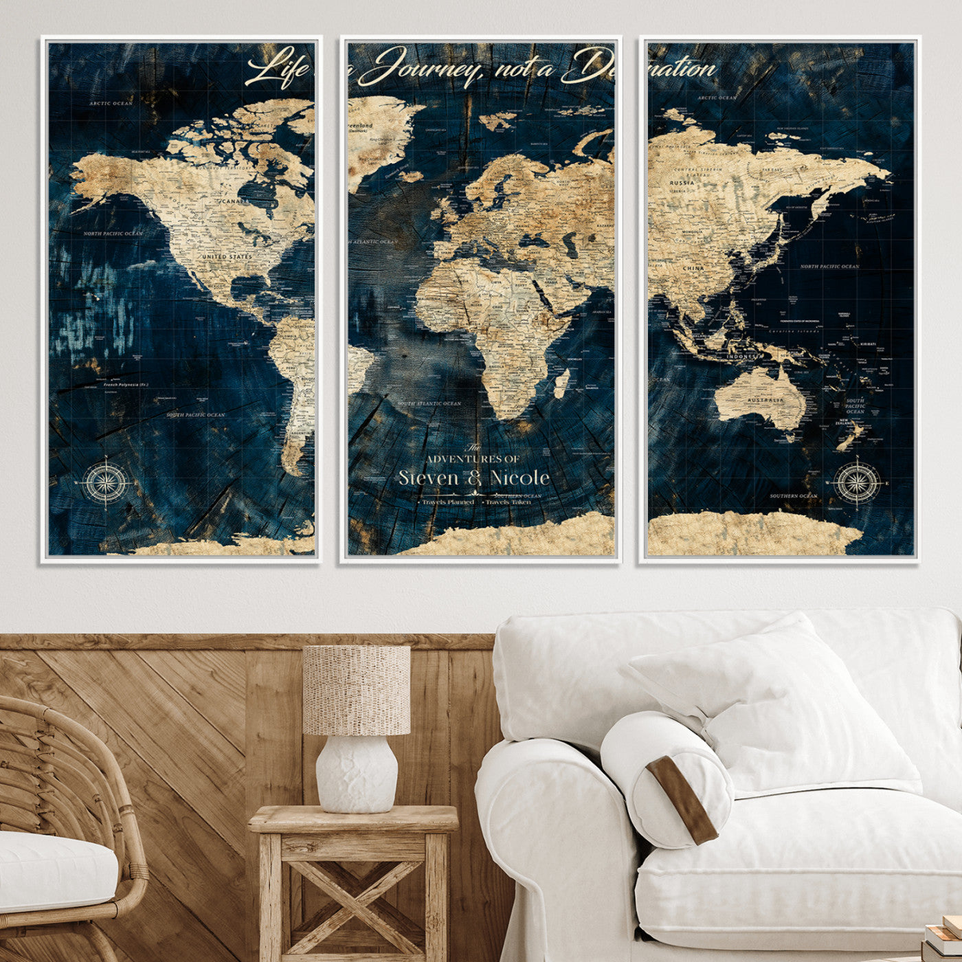 23551206-MGV-CV-36X24-Custom Push Pin World Map Wall Canvas Print – Personalized Travel Tracker with Pins – Framed Large Multi-Size Canvas for Home Office Decor