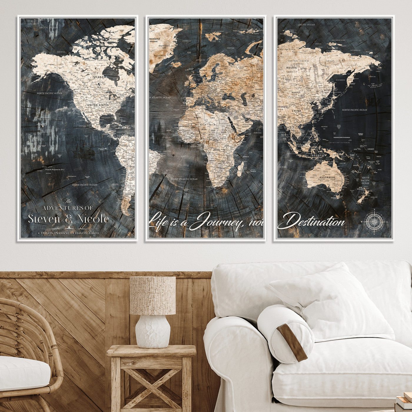 13001721-MGV-CV-36X24-Custom Push Pin World Map Wall Canvas Print – Personalized Travel Tracker with Pins – Framed Large Multi-Size Canvas for Home Office Decor