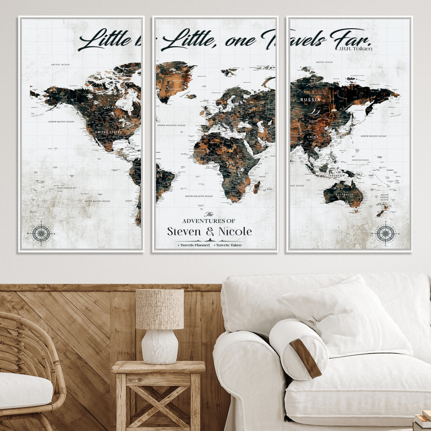 89231588-MGV-CV-36X24-Custom Push Pin World Map Wall Canvas Print – Personalized Travel Tracker with Pins – Framed Large Multi-Size Canvas for Home Office Decor