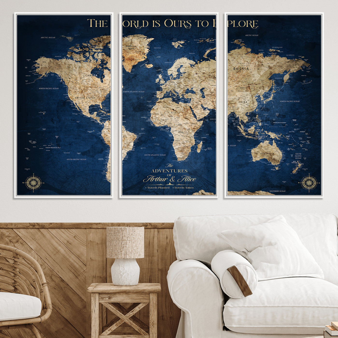 10181149-MGV-CV-36X24-Custom Push Pin World Map Wall Canvas Print – Personalized Travel Tracker with Pins – Framed Large Multi-Size Canvas for Home Office Decor
