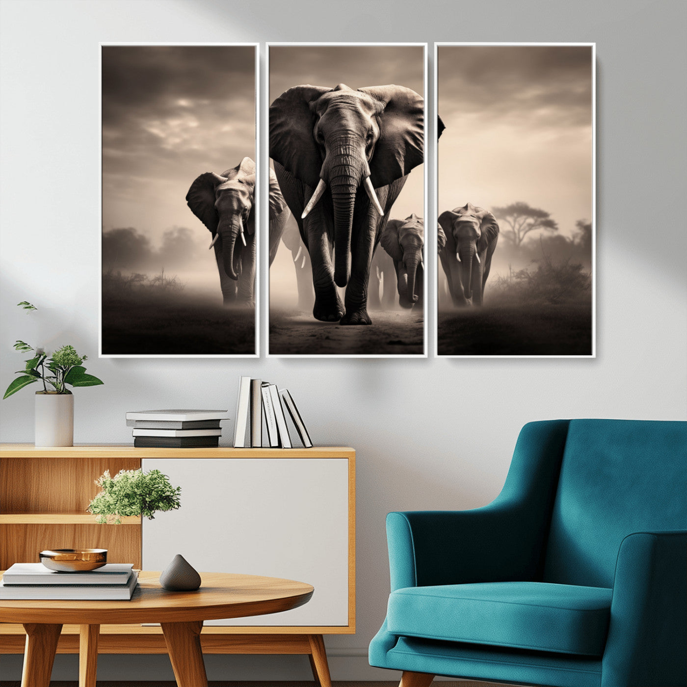 48598F10-MGV-CV-36X24-Elephant Family Wall Art Canvas Print, Framed Elephant Wall Art Home Decor