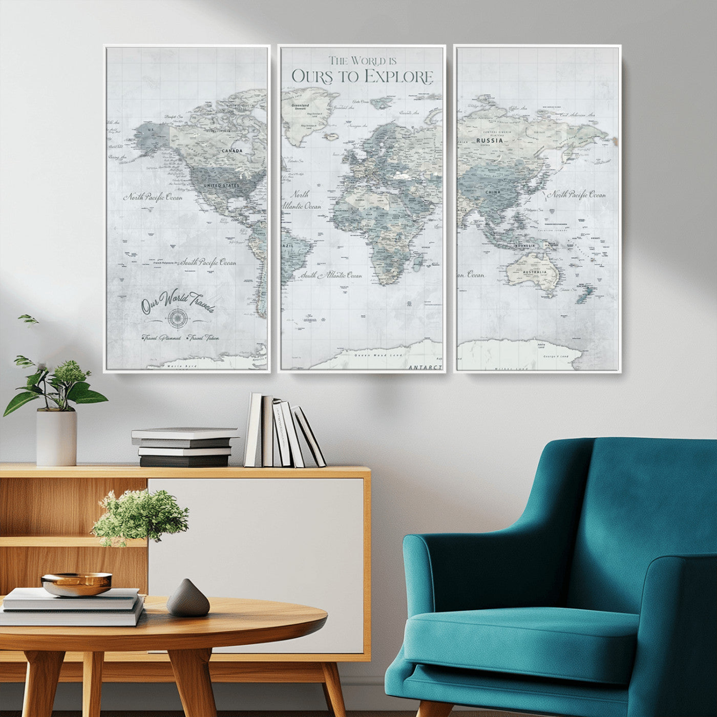 Custom Push Pin World Map Wall Canvas Print – Personalized Travel Tracker with Pins – Framed Custom Quotie Canvas for Home Office Decor