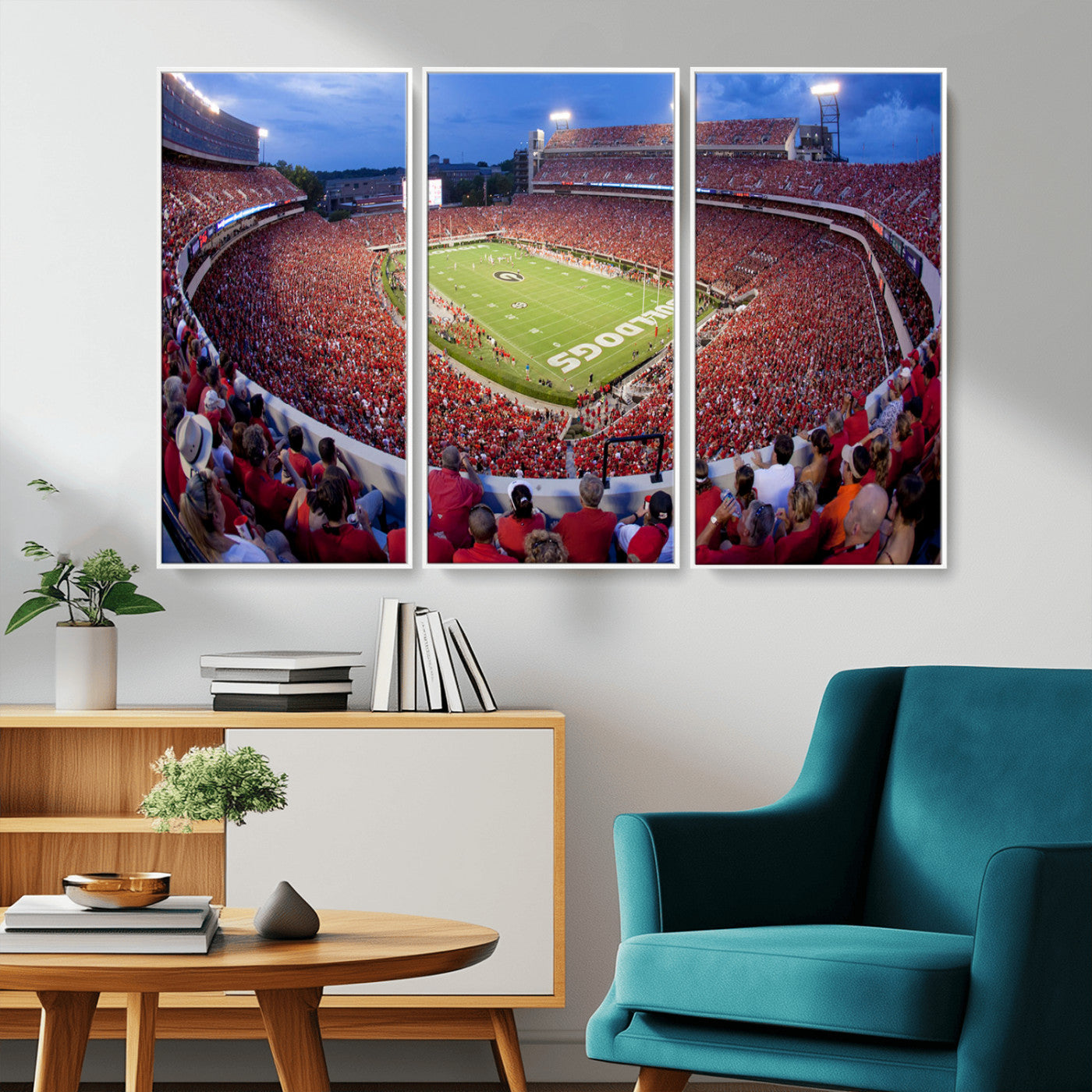 10244378-MGV-CV-48X32-3P-Dooley Stadium Wall Art Print, Sports Arena Canvas Wall Art, Dooley Field at Sanford Stadium Canvas Print, Modern Athletic Field Art Printing