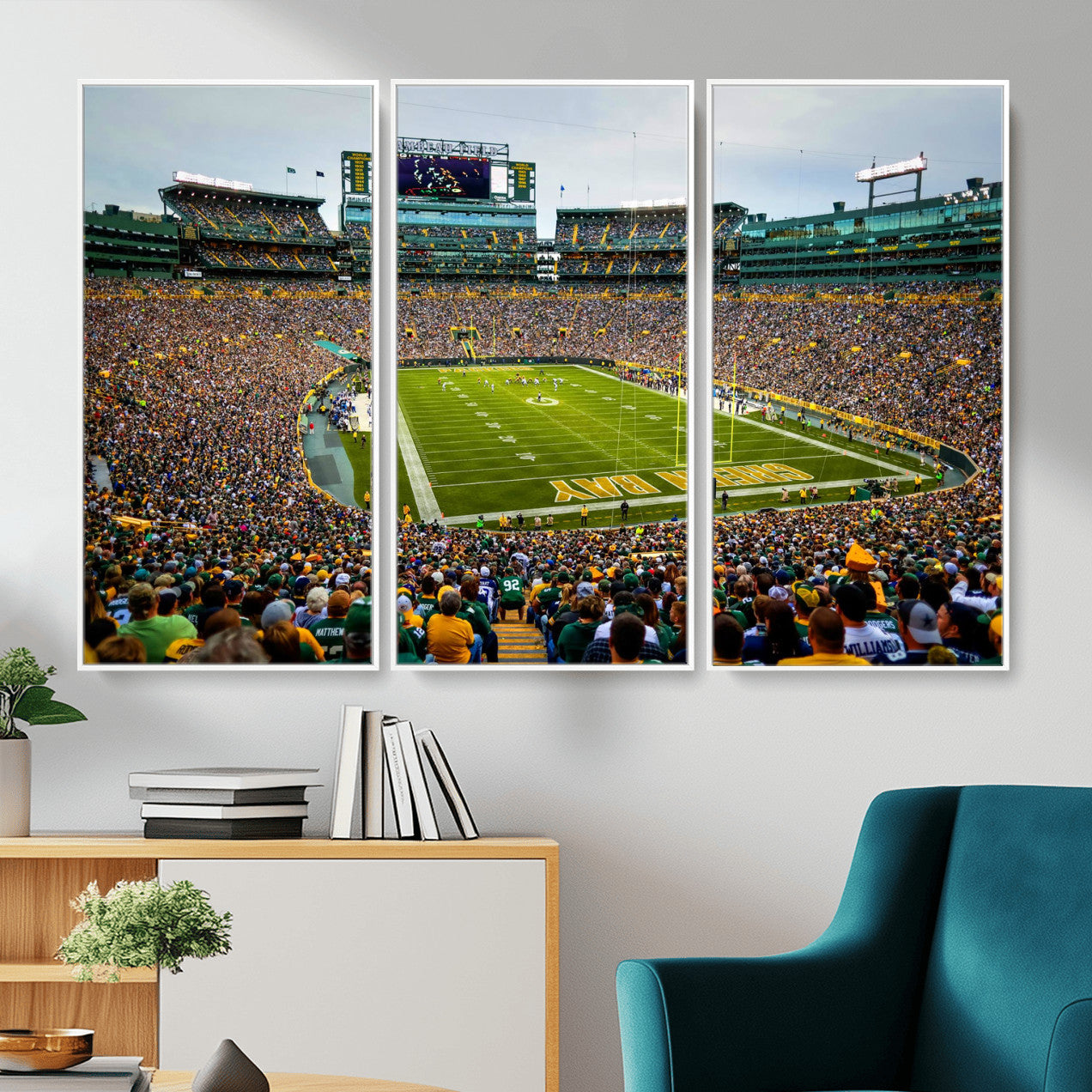 GBP101-MGV-FC-48X32-3P - Green Bay Packers Lambeau Field Stadium Wall Art Canvas Print, Iconic NFL Football Stadium Artwork, Wisconsin Sports Home Decor
