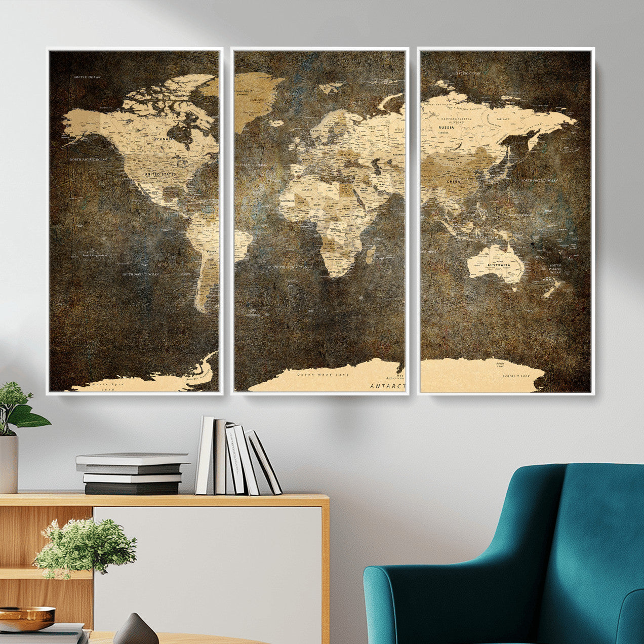 89742472-MGV-CV-36X24 - World Map Wall Art Canvas Print, Modern Decorative Framed Map Artwork Prints for Living Room, Office, Bedroom Wall Decor