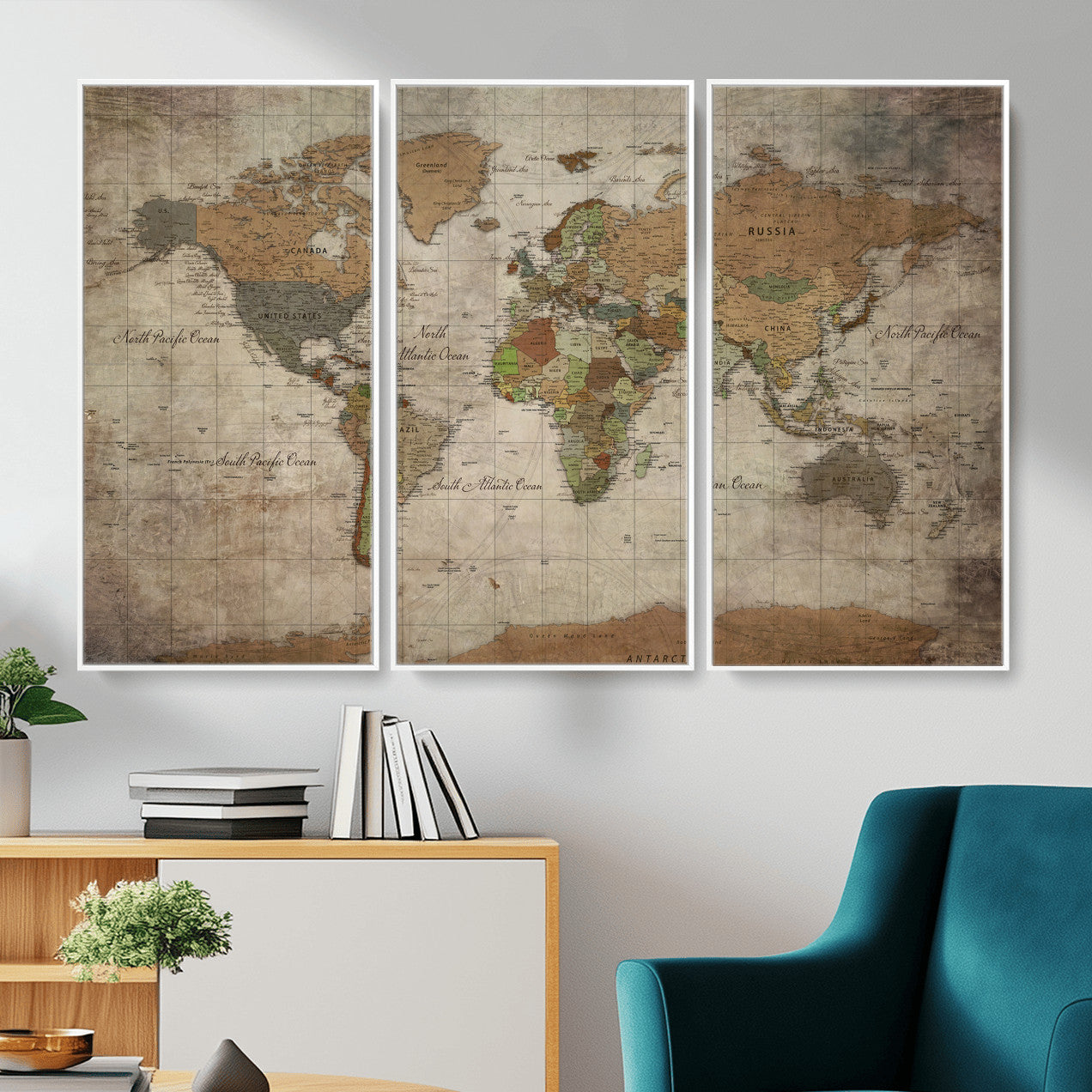 20356264-MGV-CV-36X24 - World Map Wall Art Canvas Print, Modern Decorative Framed Map Artwork Prints for Living Room, Office, Bedroom Wall Decor