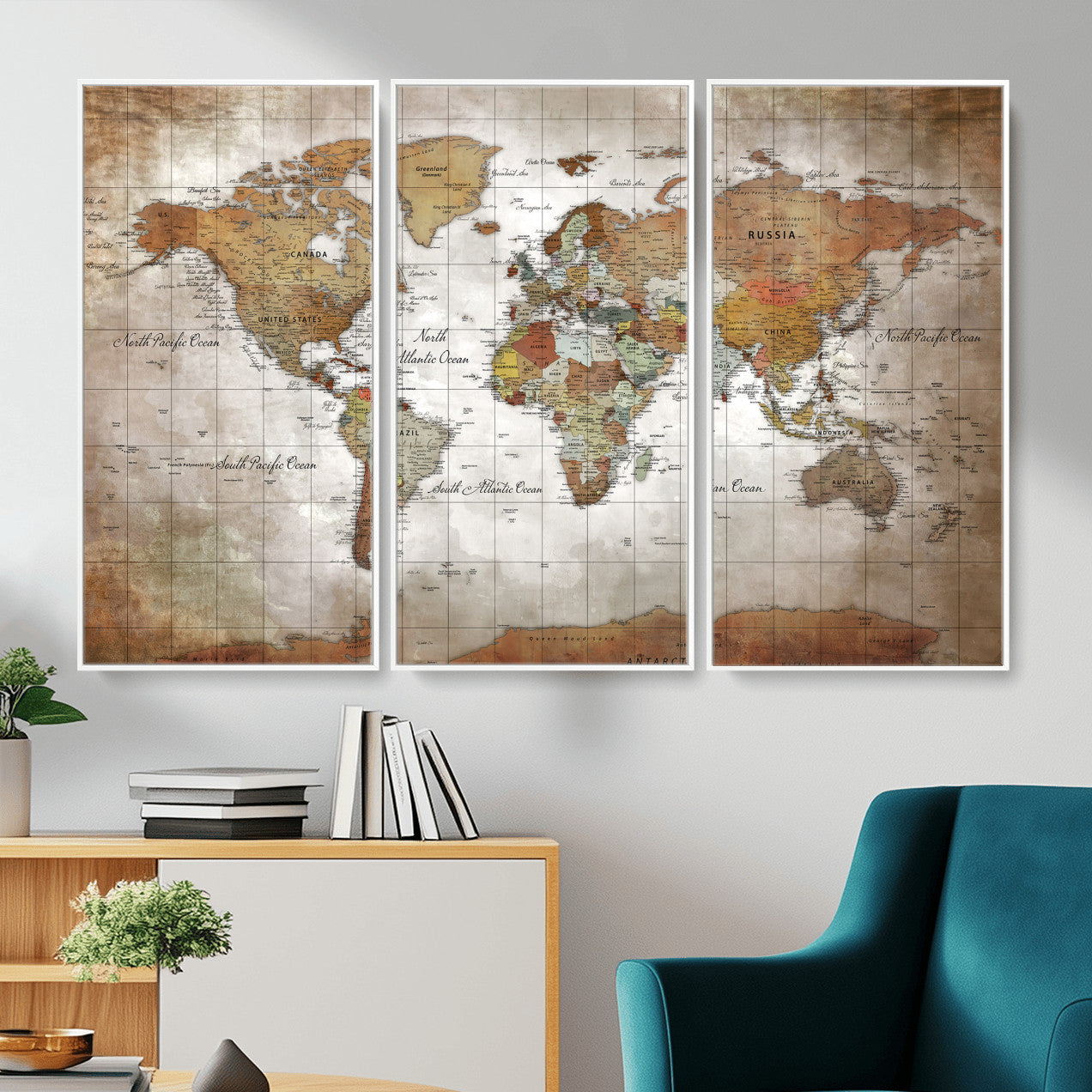 51643807-MGV-CV-36X24 - World Map Wall Art Canvas Print, Modern Decorative Framed Map Artwork Prints for Living Room, Office, Bedroom Wall Decor