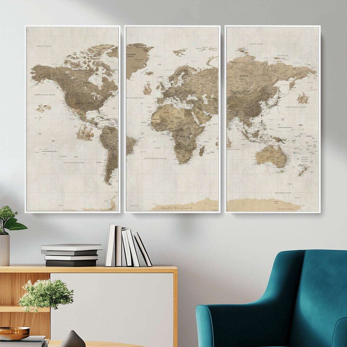 28283260-MGV-CV-36X24 - Detailed World Map Wall Art Canvas Print