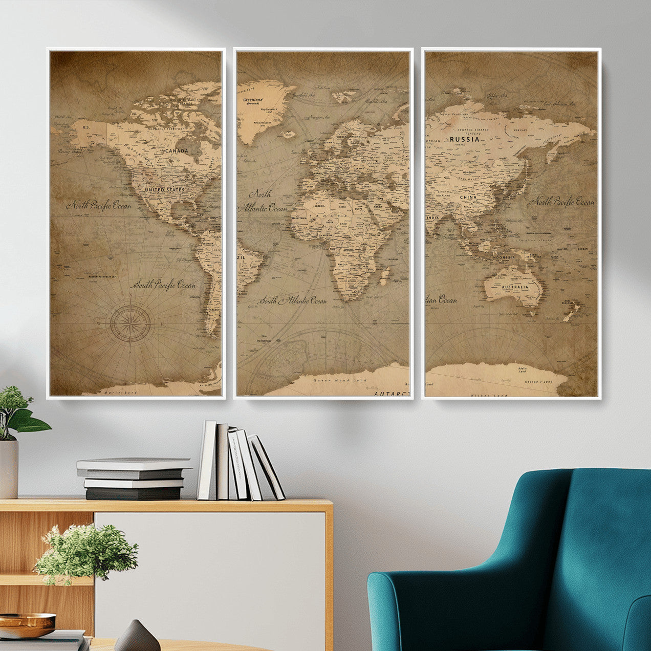 49946617-MGV-CV-36X24 - World Map Wall Art Canvas Print, Modern Decorative Framed Map Artwork Prints for Living Room, Office, Bedroom Wall Decor