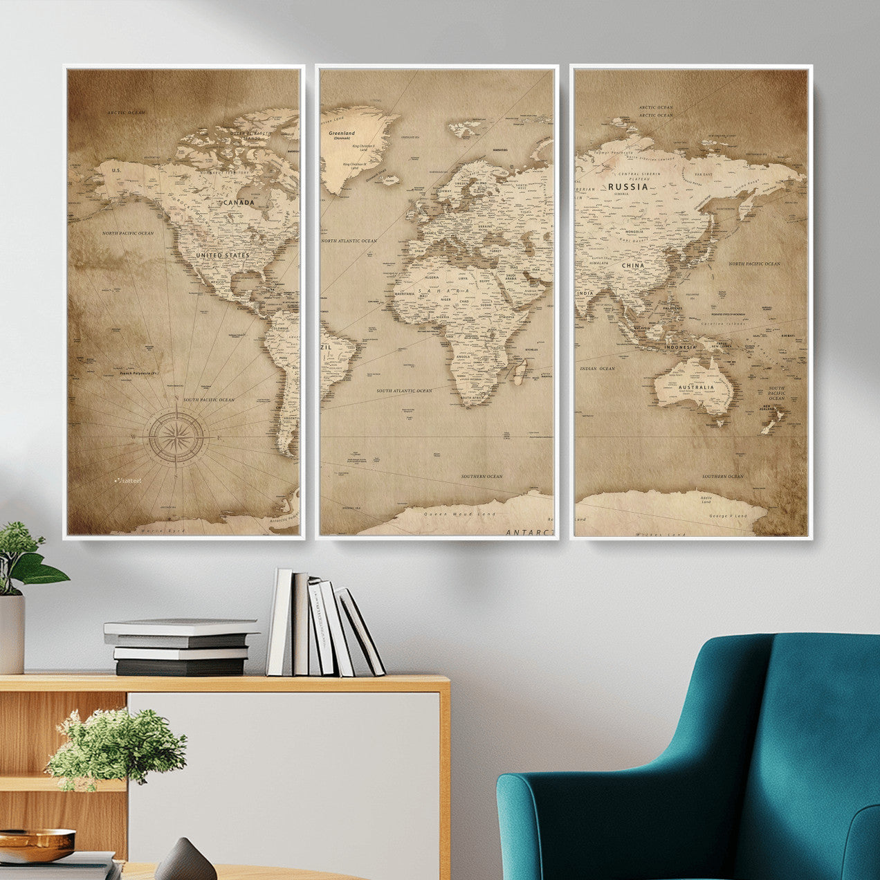 34795134-MGV-CV-36X24 - World Map Wall Art Canvas Print, Modern Decorative Framed Map Artwork Prints for Living Room, Office, Bedroom Wall Decor