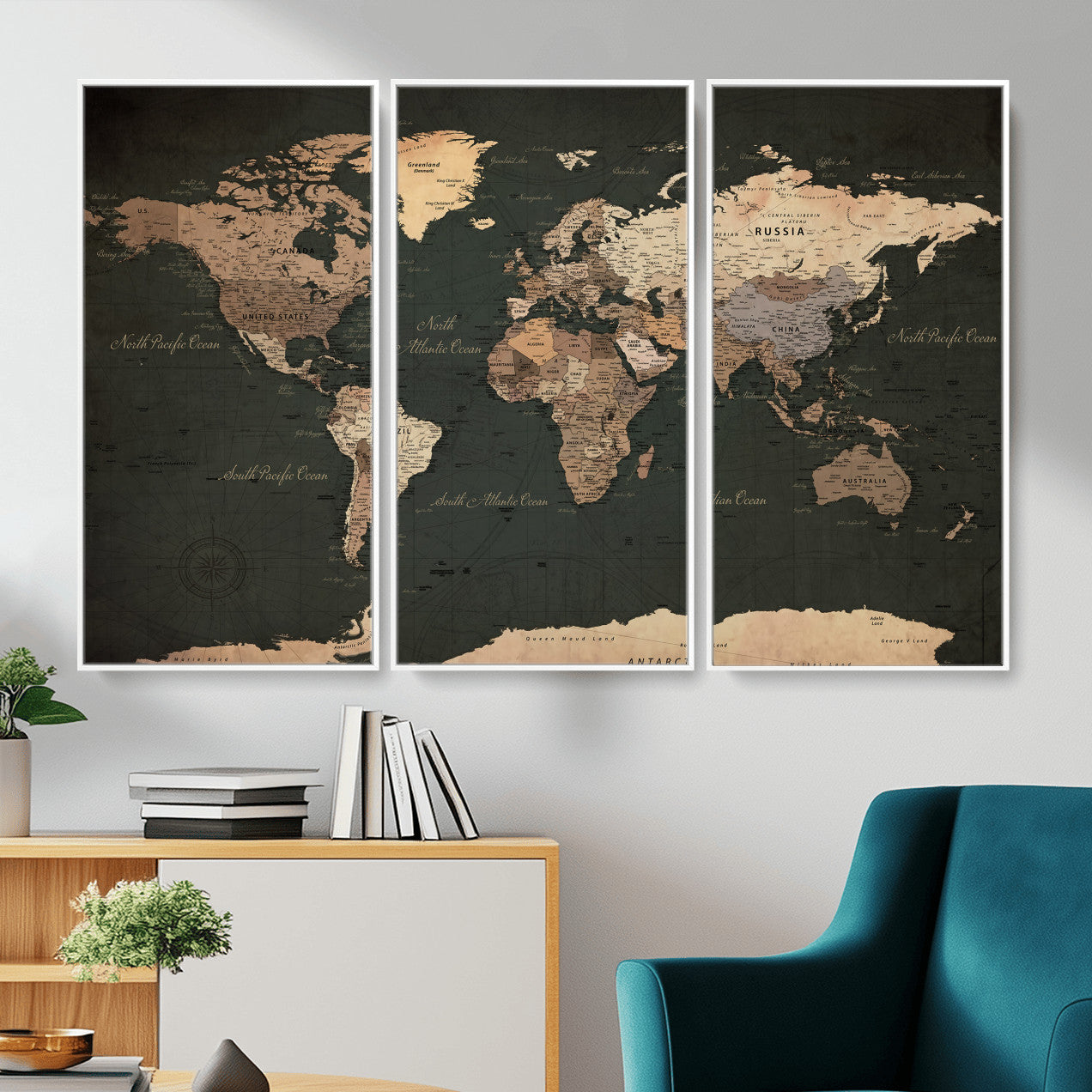 62059333-MGV-CV-36X24 - World Map Wall Art Canvas Print, Modern Decorative Framed Map Artwork Prints for Living Room, Office, Bedroom Wall Decor