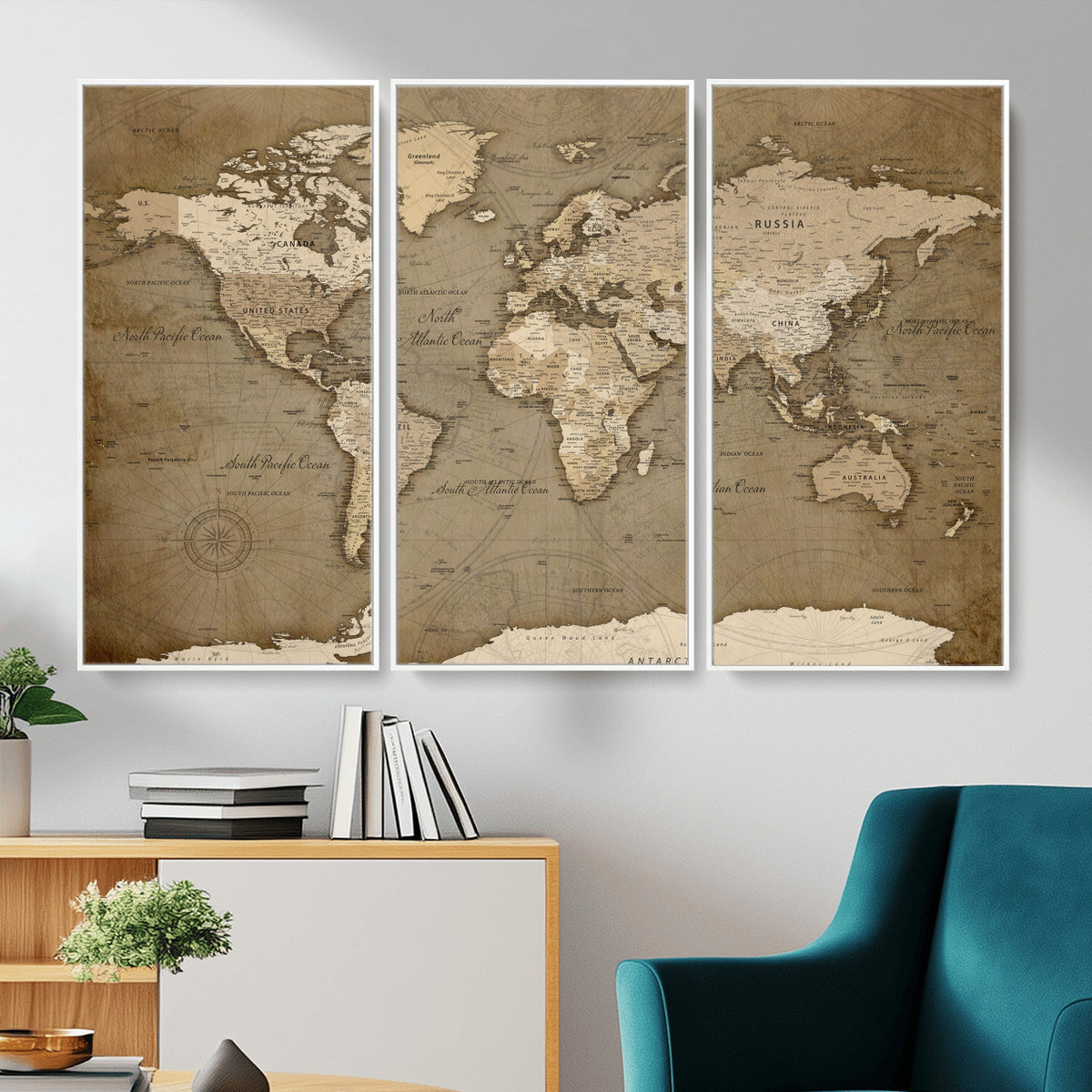 82314635-MGV-CV-36X24 - World Map Wall Art Canvas Print, Modern Decorative Framed Map Artwork Prints for Living Room, Office, Bedroom Wall Decor