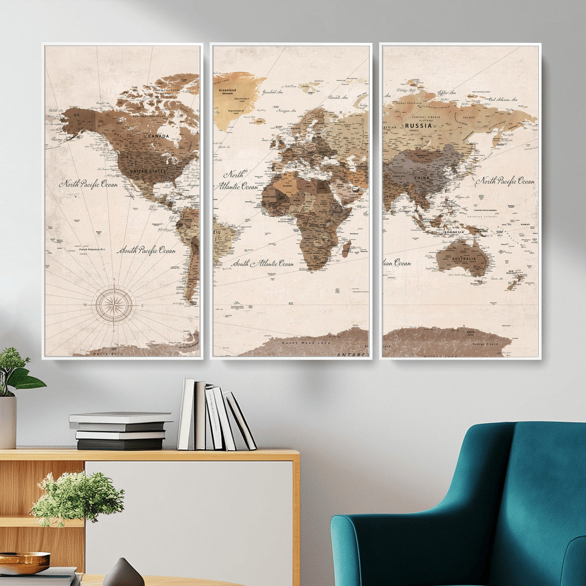 69860078-MGV-CV-36X24 - World Map Wall Art Canvas Print, Modern Decorative Framed Map Artwork Prints for Living Room, Office, Bedroom Wall Decor