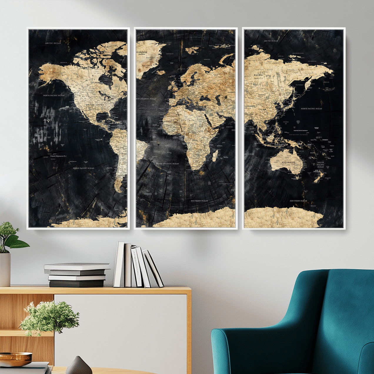 45535041-MGV-CV-36X24 - World Map Wall Art Canvas Print, Modern Decorative Framed Map Artwork Prints for Living Room, Office, Bedroom Wall Decor