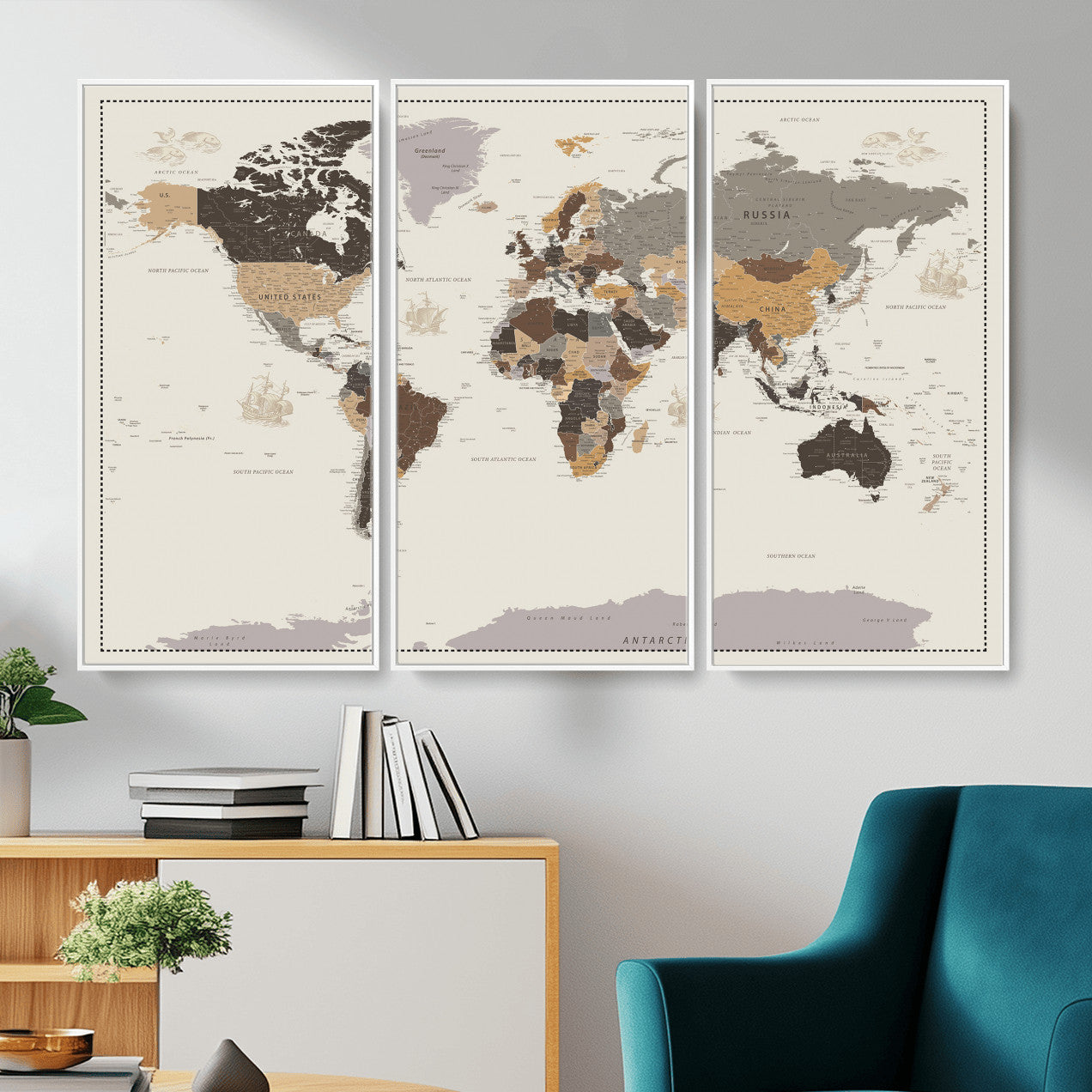 58777746-MGV-CV-36X24 - World Map Wall Art Canvas Print, Modern Decorative Framed Map Artwork Prints for Living Room, Office, Bedroom Wall Decor