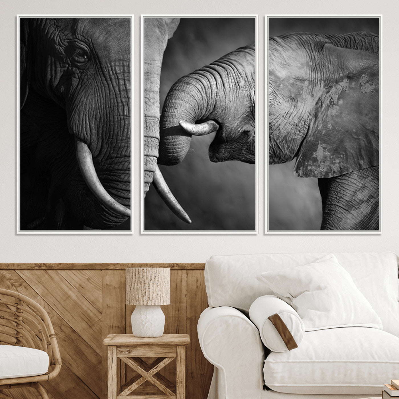 42691-MGV-CV-36X24-Elephant Family Wall Art Canvas, Framed Elephant Family Canvas Print