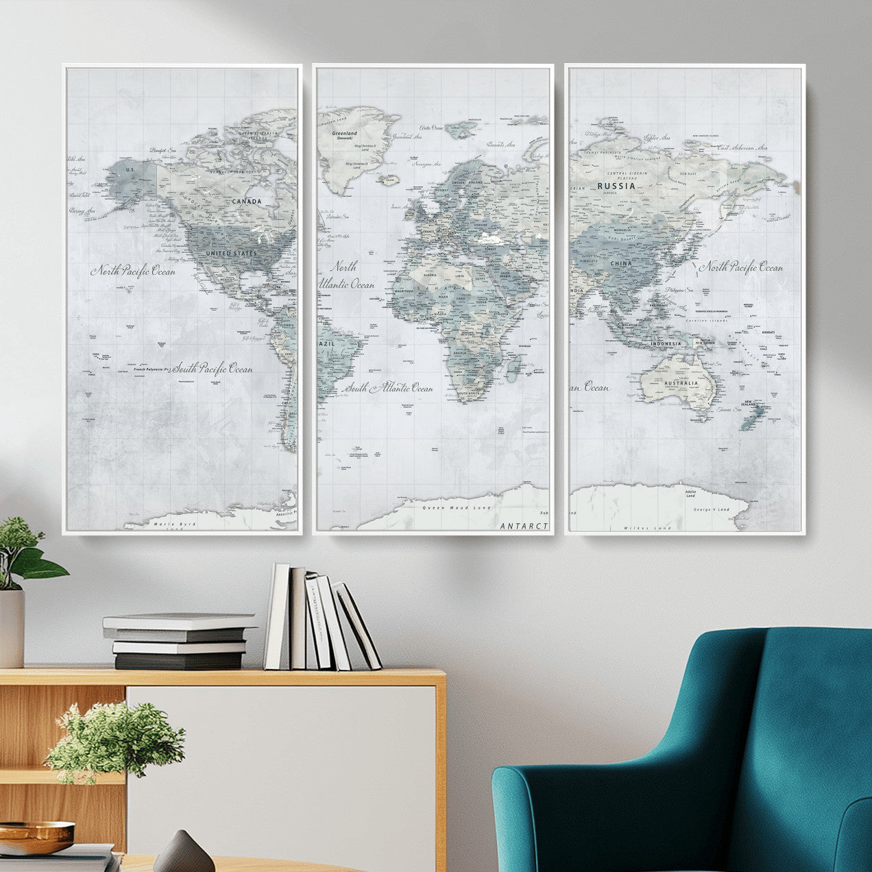 71091917-MGV-CV-36X24 - World Map Wall Art Canvas Print, Modern Decorative Framed Map Artwork Prints for Living Room, Office, Bedroom Wall Decor