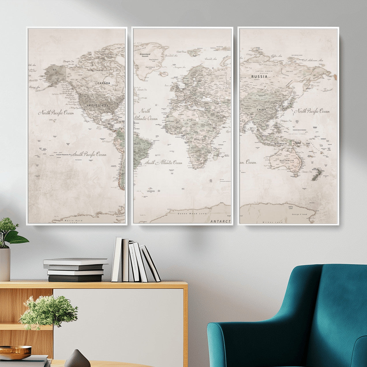 90355419-MGV-CV-36X24 - World Map Wall Art Canvas Print, Modern Decorative Framed Map Artwork Prints for Living Room, Office, Bedroom Wall Decor