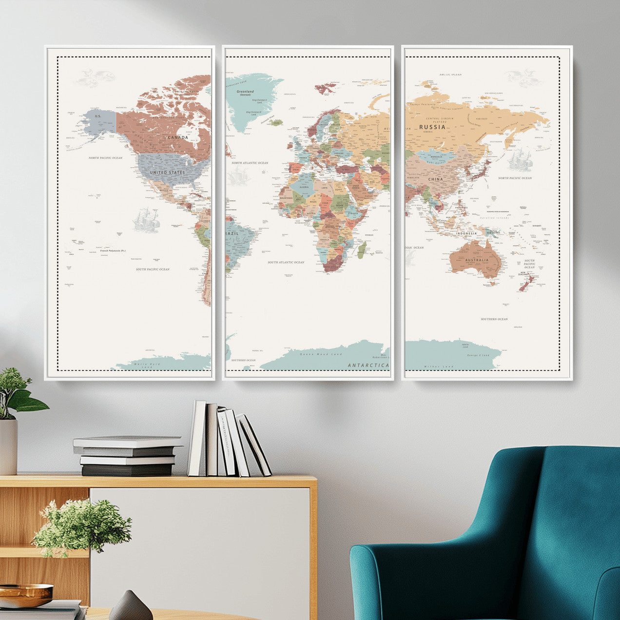 63447567-MGV-CV-36X24 - World Map Wall Art Canvas Print, Modern Decorative Framed Map Artwork Prints for Living Room, Office, Bedroom Wall Decor