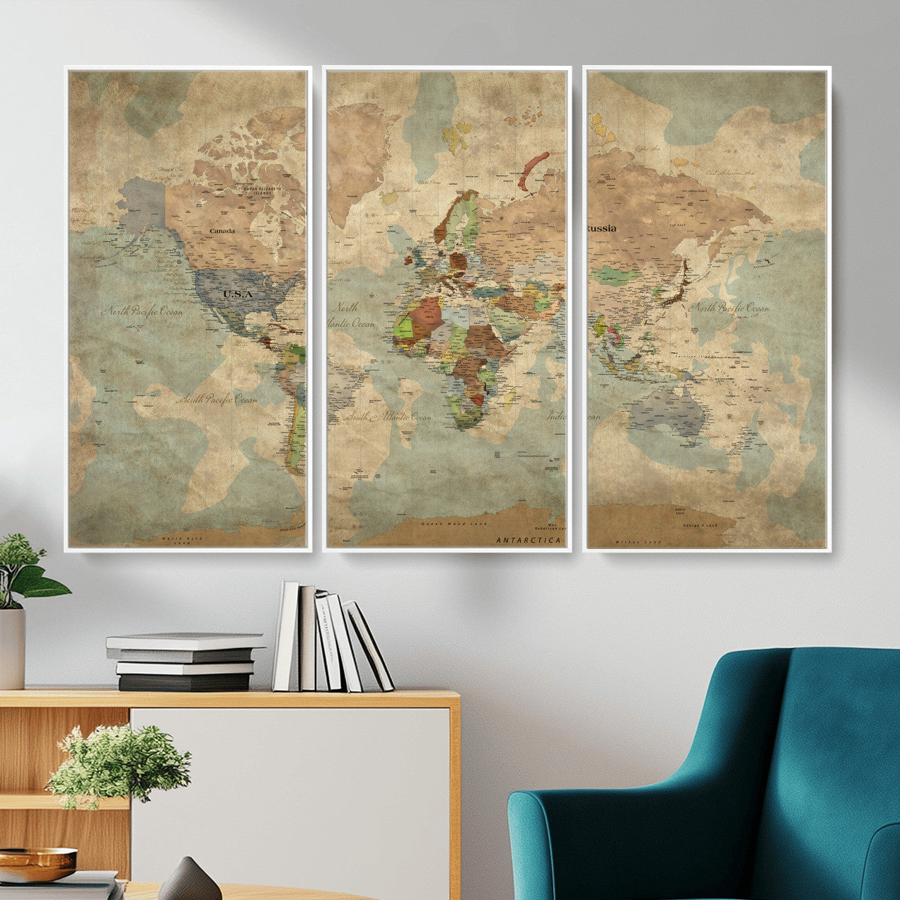 31492148-MGV-CV-36X24 - World Map Wall Art Canvas Print, Modern Decorative Framed Map Artwork Prints for Living Room, Office, Bedroom Wall Decor