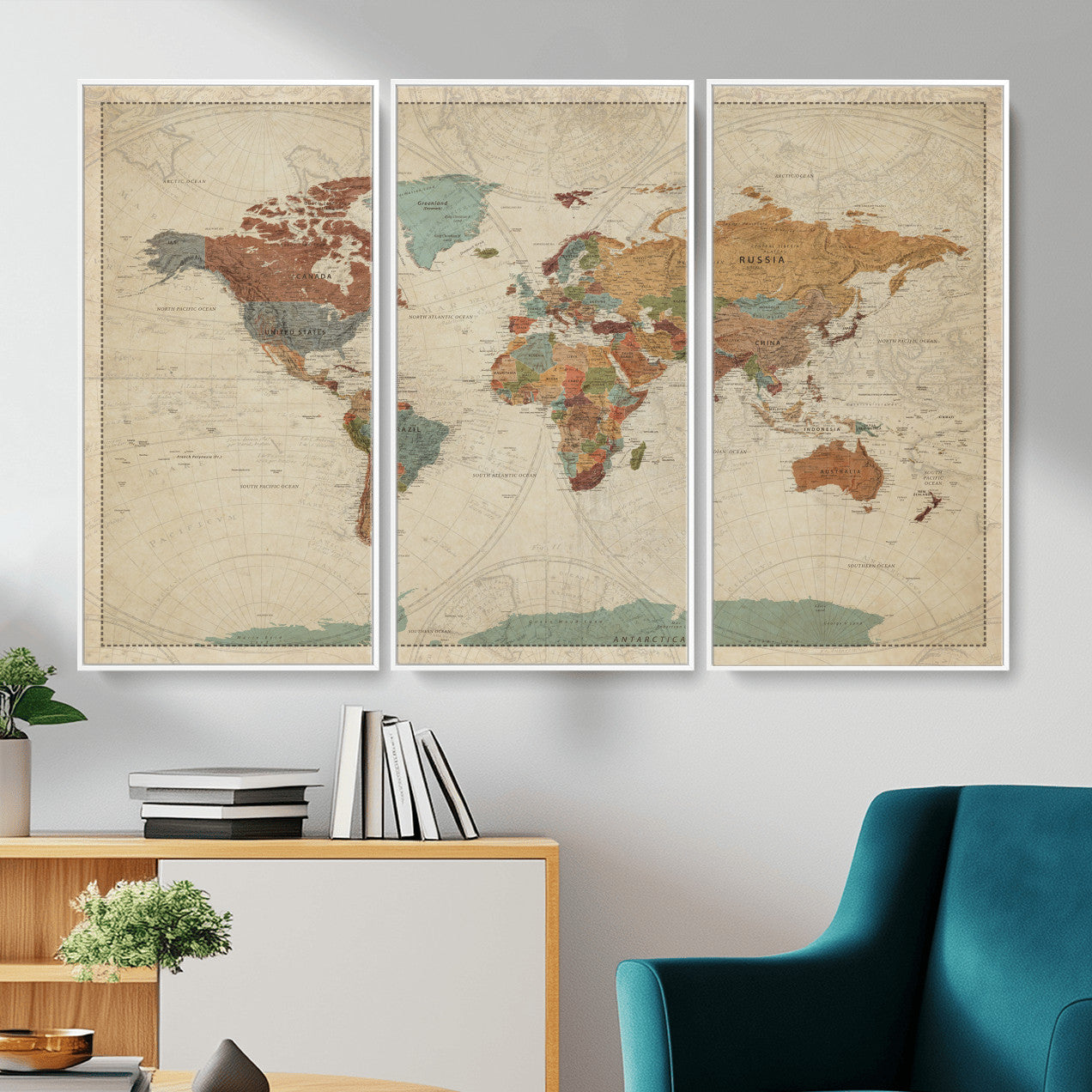 74172497-MGV-CV-36X24 - World Map Wall Art Canvas Print, Modern Decorative Framed Map Artwork Prints for Living Room, Office, Bedroom Wall Decor