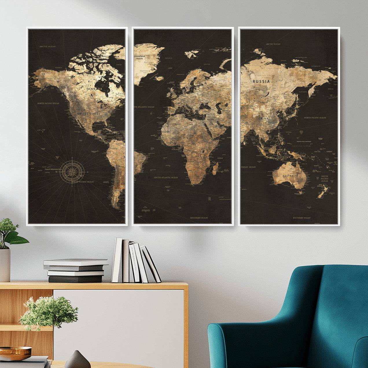 70985630-MGV-CV-36X24 - World Map Wall Art Canvas Print, Modern Decorative Framed Map Artwork Prints for Living Room, Office, Bedroom Wall Decor