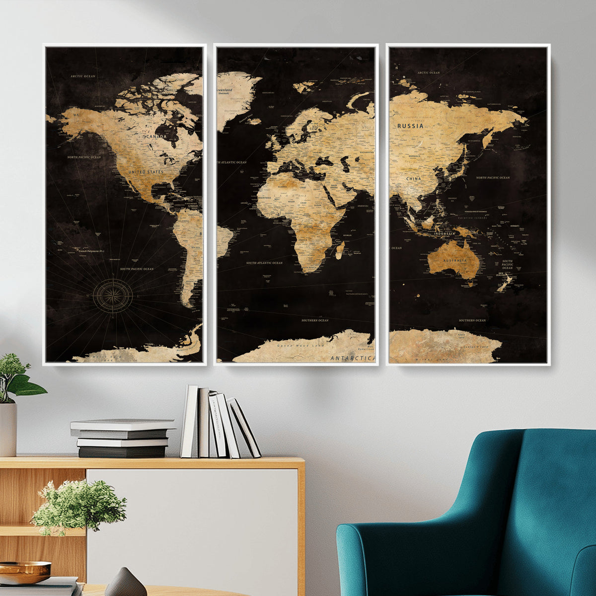 70468159-MGV-CV-36X24 - Extra Large World Map Canvas Print – Detailed Map Classic