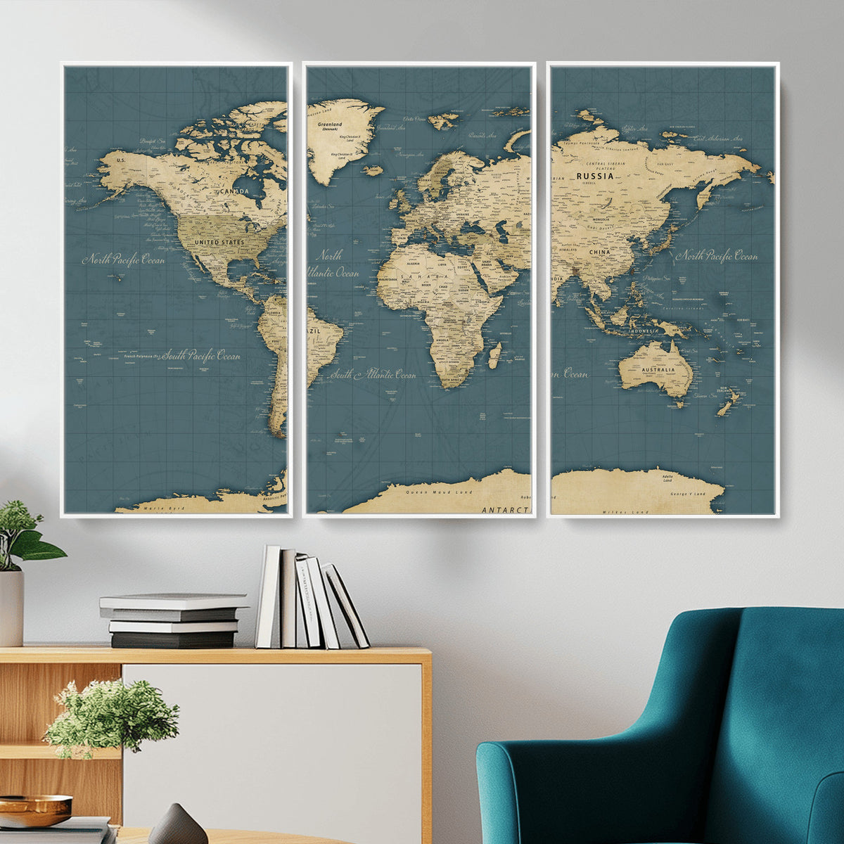 99599383-MGV-CV-36X24 - Minimal Vintage World Map Canvas Wall Art Print, Neutral