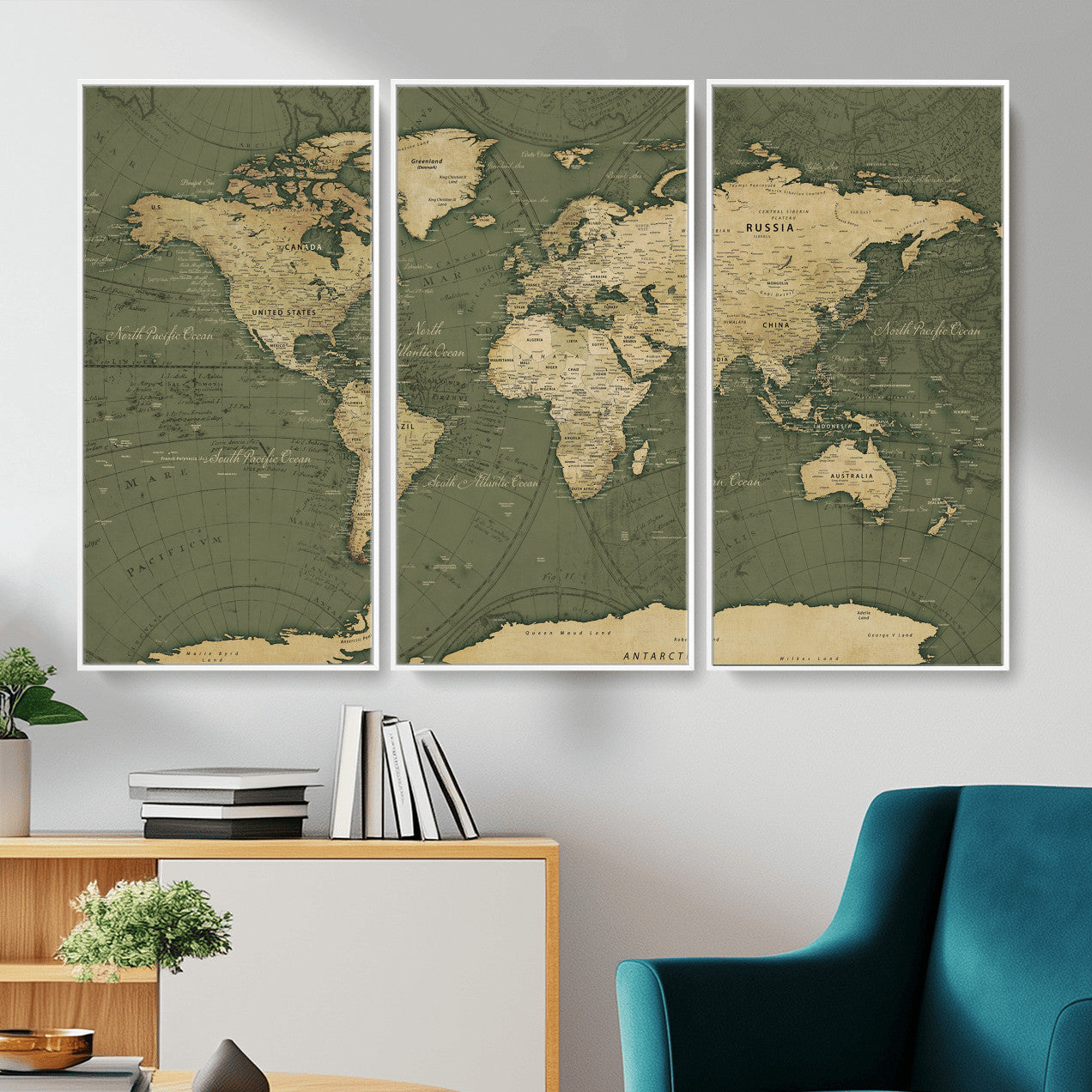 75846040-MGV-CV-36X24 - World Map Wall Art Canvas Print, Modern Decorative Framed Map Artwork Prints for Living Room, Office, Bedroom Wall Decor
