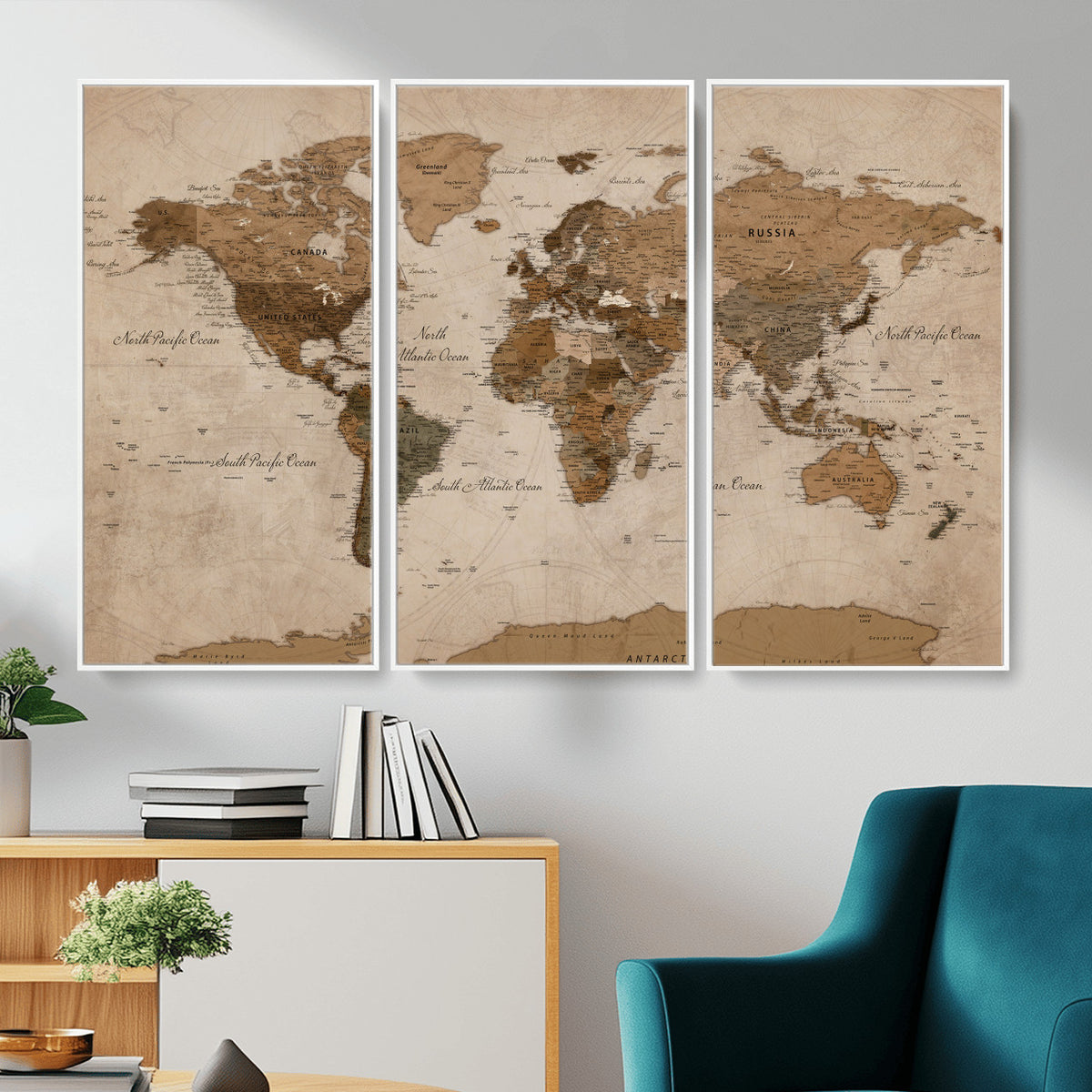 40064188-MGV-CV-36X24 - World Map Wall Art Canvas Print, Modern Decorative Framed Map Artwork Prints for Living Room, Office, Bedroom Wall Decor