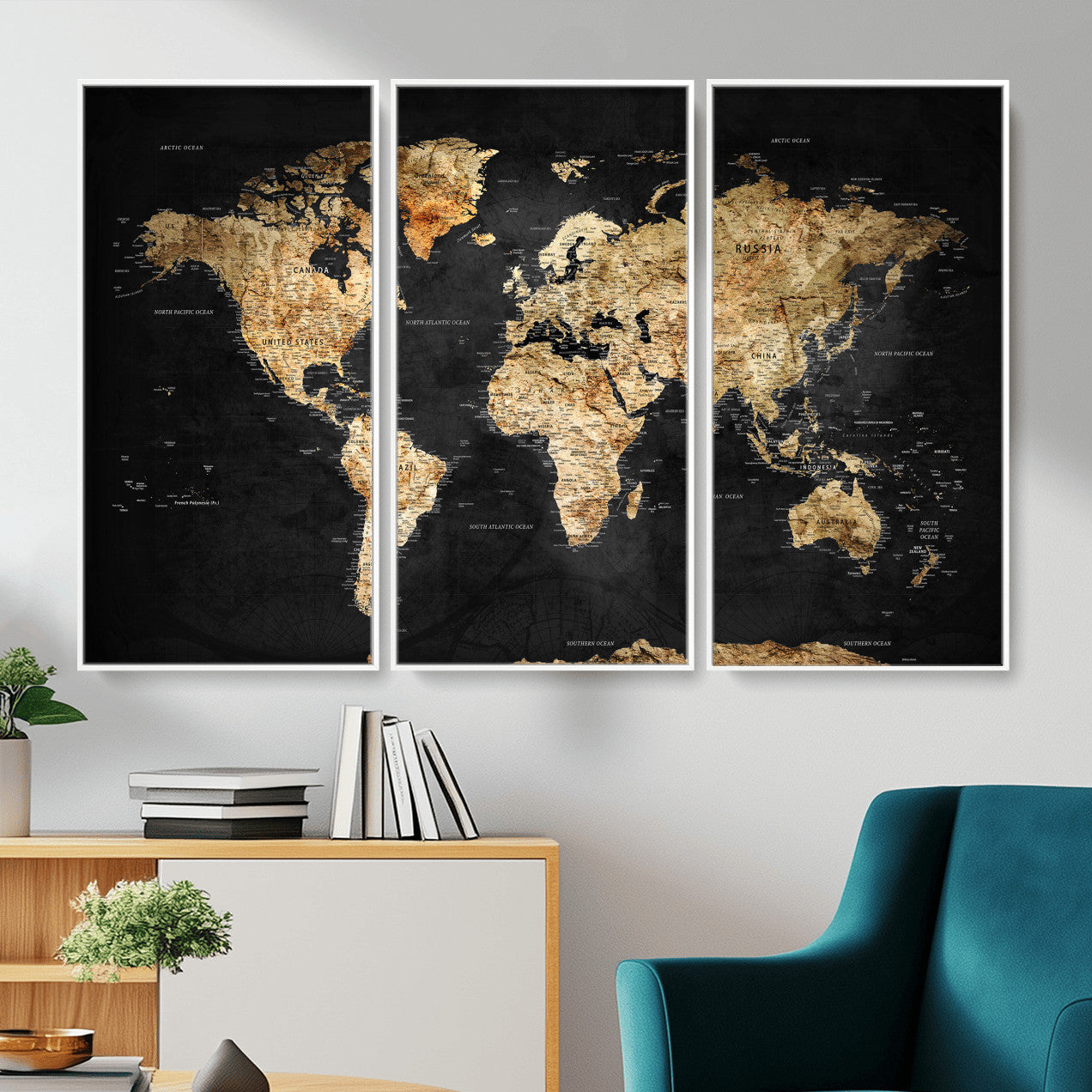23568589-MGV-CV-36X24 - World Map Wall Art Canvas Print, Modern Decorative Framed Map Artwork Prints for Living Room, Office, Bedroom Wall Decor
