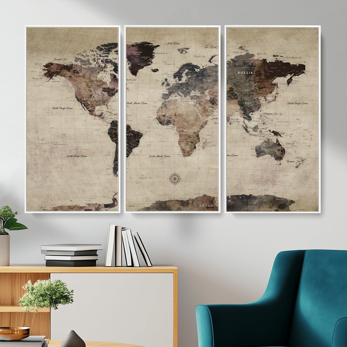 60560672-MGV-CV-36X24 - World Map Wall Art Canvas Print, Modern Decorative Framed Map Artwork Prints for Living Room, Office, Bedroom Wall Decor