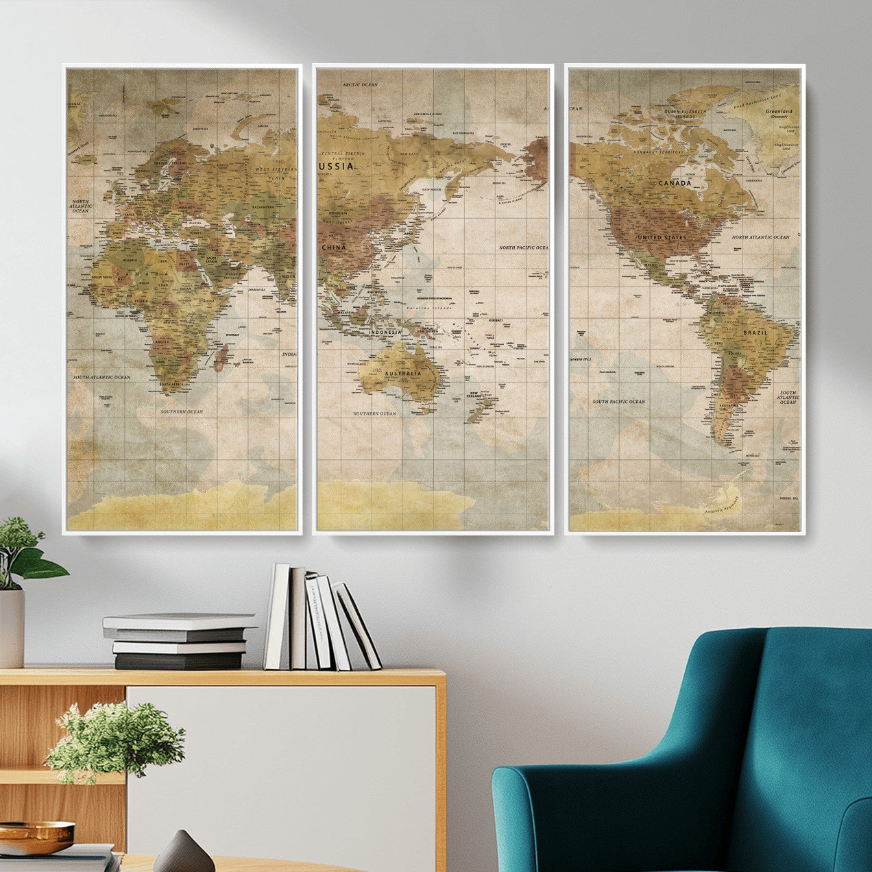 22305205-MGV-CV-36X24 - World Map Wall Art Canvas Print, Modern Decorative Framed Map Artwork Prints for Living Room, Office, Bedroom Wall Decor