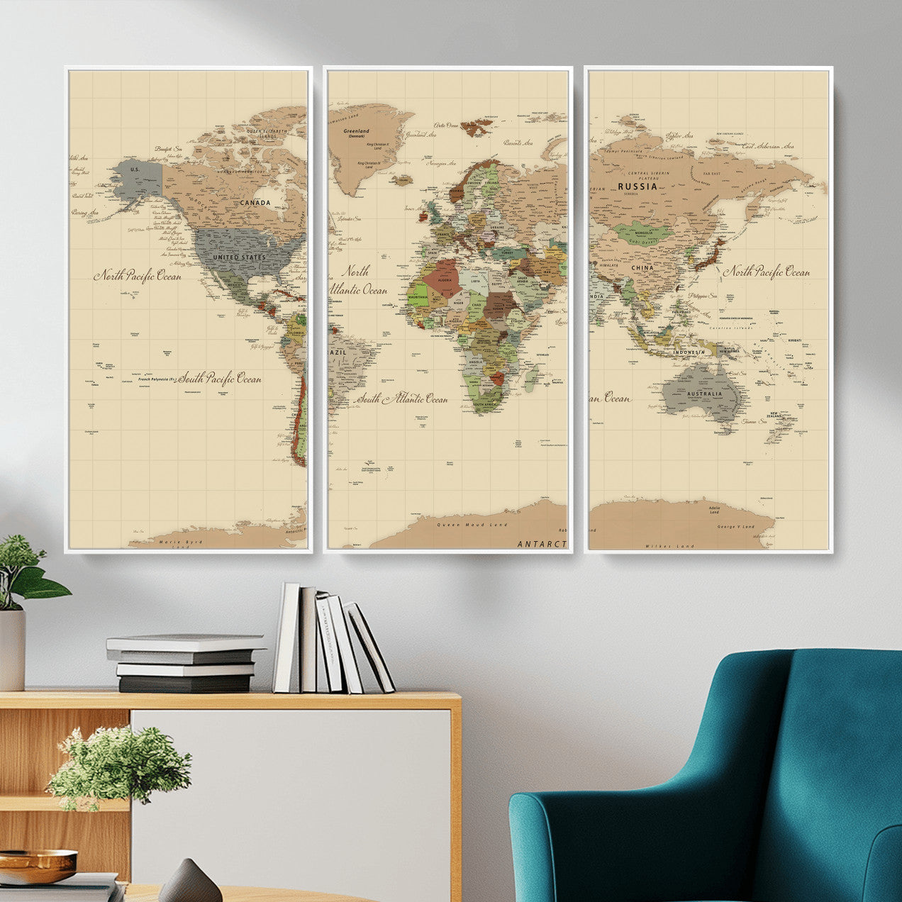 31407854-MGV-CV-36X24 - World Map Wall Art Canvas Print, Modern Decorative Framed Map Artwork Prints for Living Room, Office, Bedroom Wall Decor