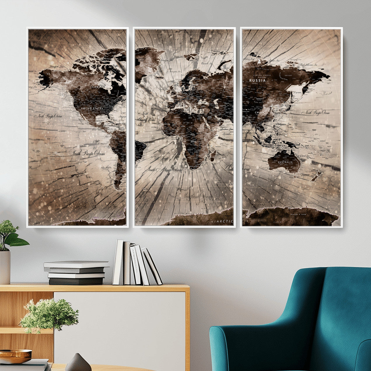 94623295-MGV-CV-36X24 - World Map Wall Art Canvas Print, Modern Decorative Framed Map Artwork Prints for Living Room, Office, Bedroom Wall Decor