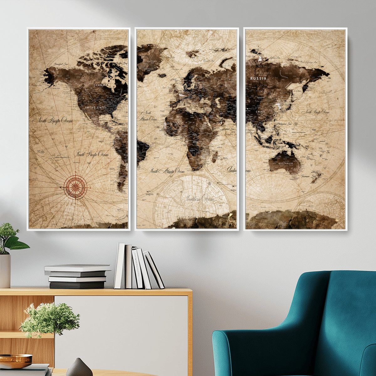 47657418-MGV-CV-36X24 - World Map Wall Art Canvas Print, Modern Decorative Framed Map Artwork Prints for Living Room, Office, Bedroom Wall Decor