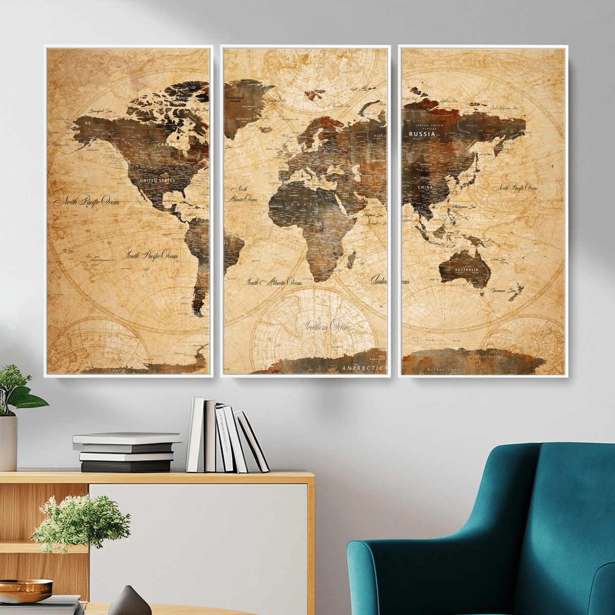 63156625-MGV-CV-36X24 - World Map Wall Art Canvas Print, Modern Decorative Framed Map Artwork Prints for Living Room, Office, Bedroom Wall Decor