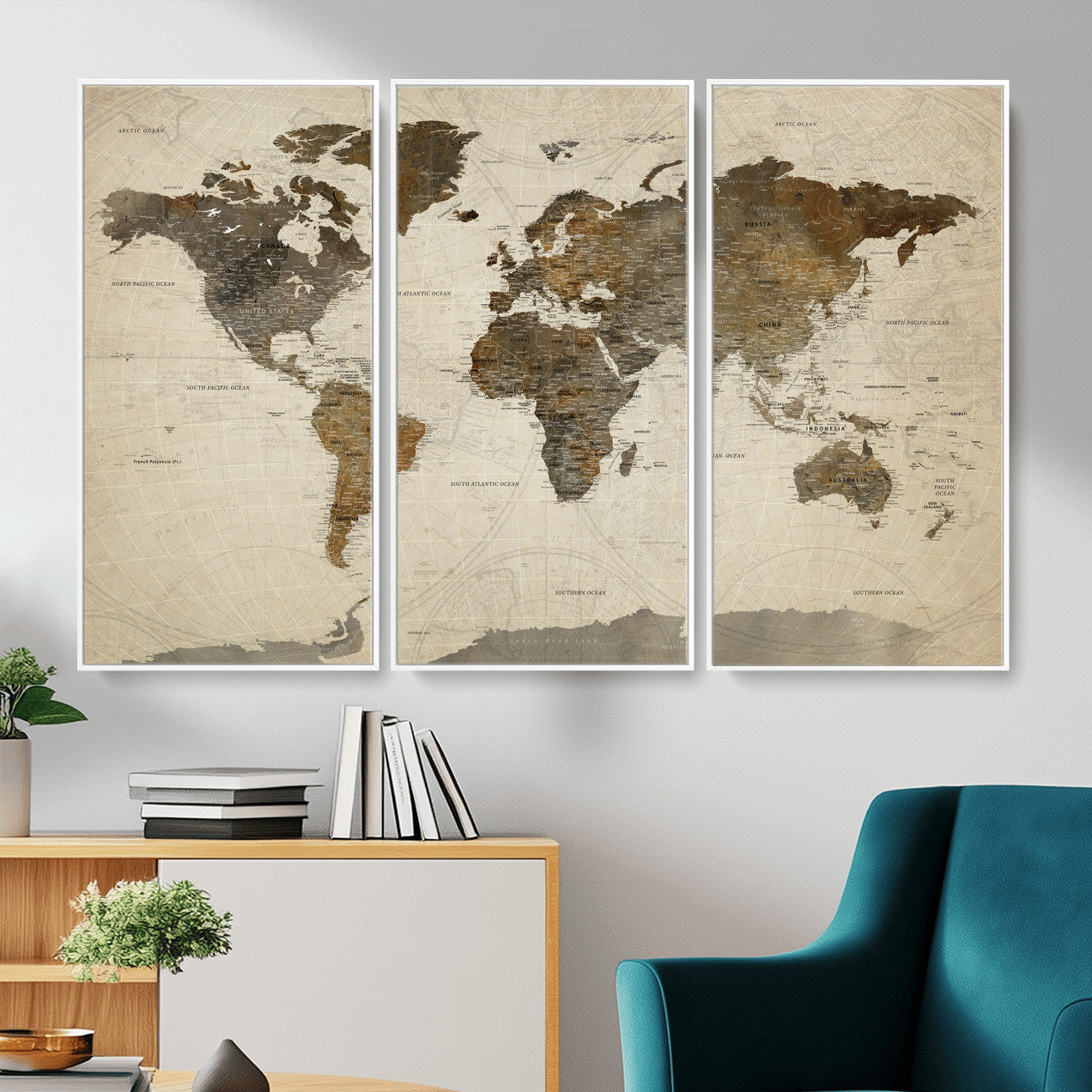49623468-MGV-CV-36X24 - World Map Wall Art Canvas Print, Modern Decorative Framed Map Artwork Prints for Living Room, Office, Bedroom Wall Decor
