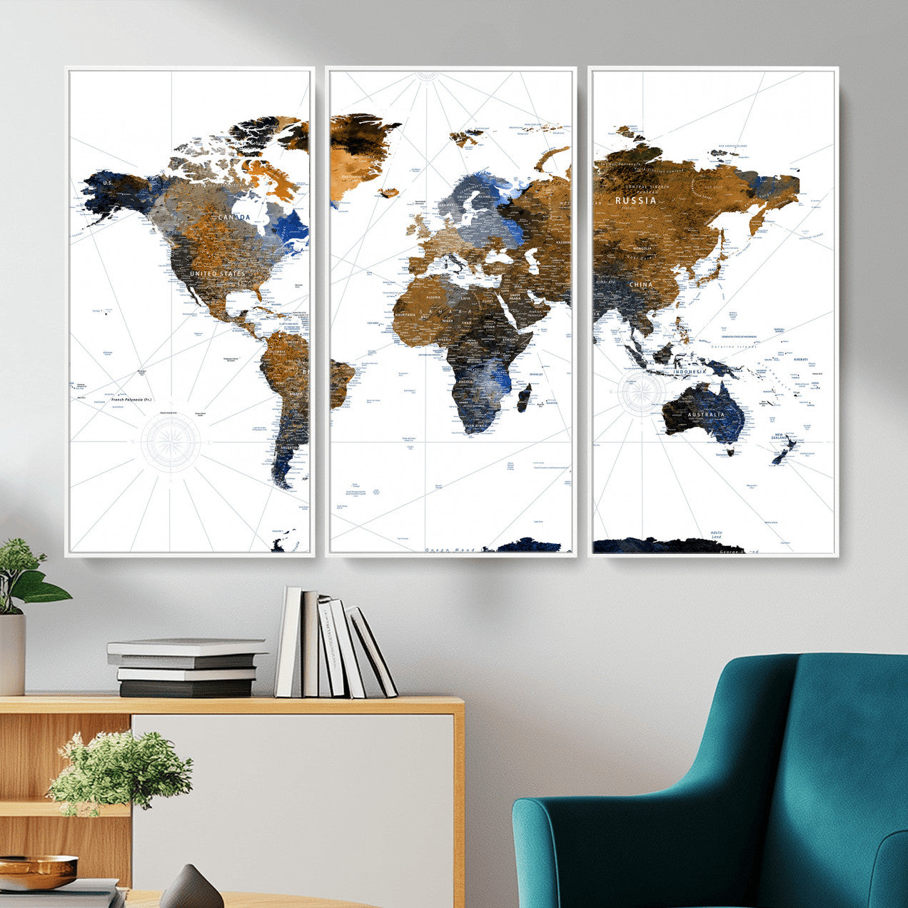 56364879-MGV-CV-36X24 - World Map Wall Art Canvas Print, Modern Decorative Framed Map Artwork Prints for Living Room, Office, Bedroom Wall Decor