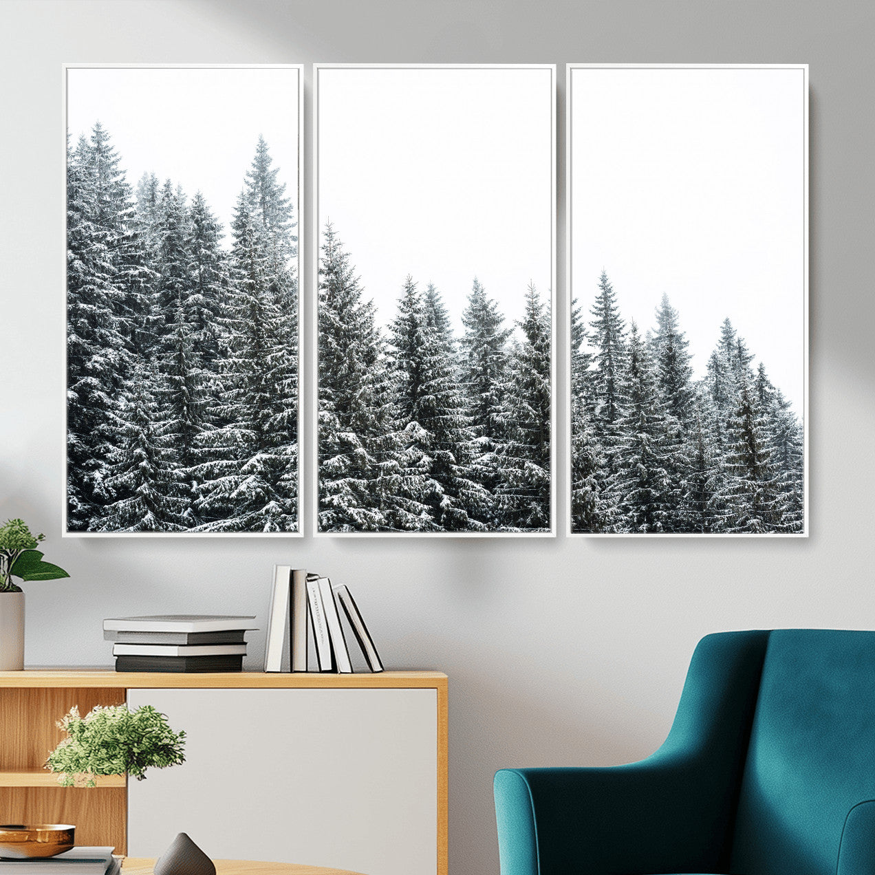 69566941-MGV-CV-36X24 - Misty Mountain Forest Canvas Print, Foggy Pine Trees Nature Wall Art, Framed Canvas Ready to Hang