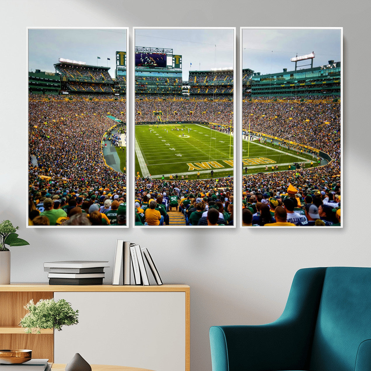 56521752-MGV-CV-36X24 - Green Bay Packers Stadium Wall Art Canvas Print, Lambeau Field Football Stadium Artwork, Framed Wall Art Ready to Hang