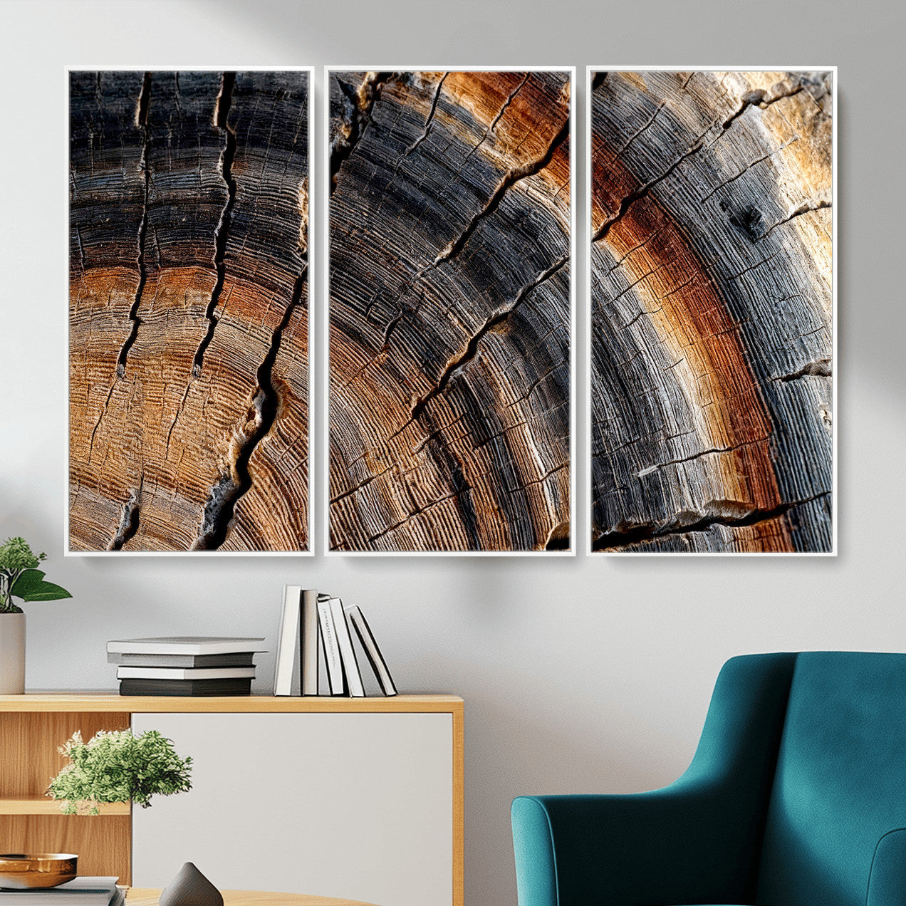 92693966E-MGV-CV-36X24 - Framed Large Abstract Wood Grain Canvas Print, Tree Ring Pattern Wall Art, Framed Canvas Ready to Hang