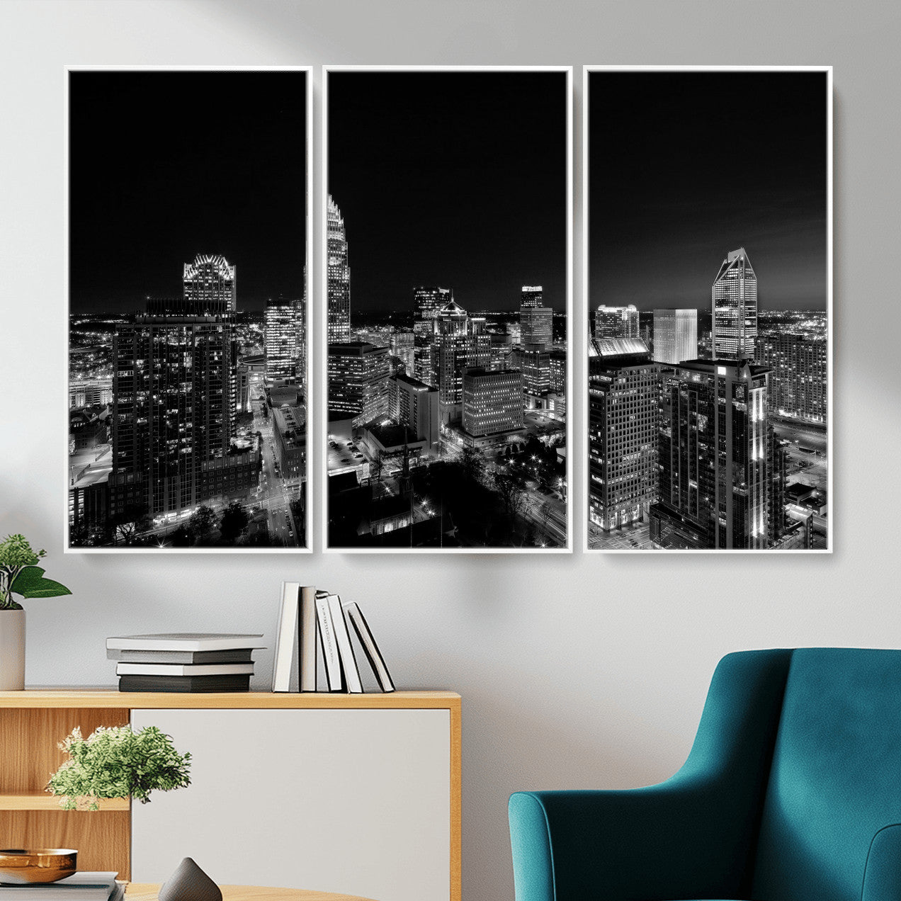 68329345-MGV-CV-36X24 - Atlanta Skyline Wall Art Canvas Print, Atlanta Downtown Night Cityscape Print for Modern Urban Wall Decor