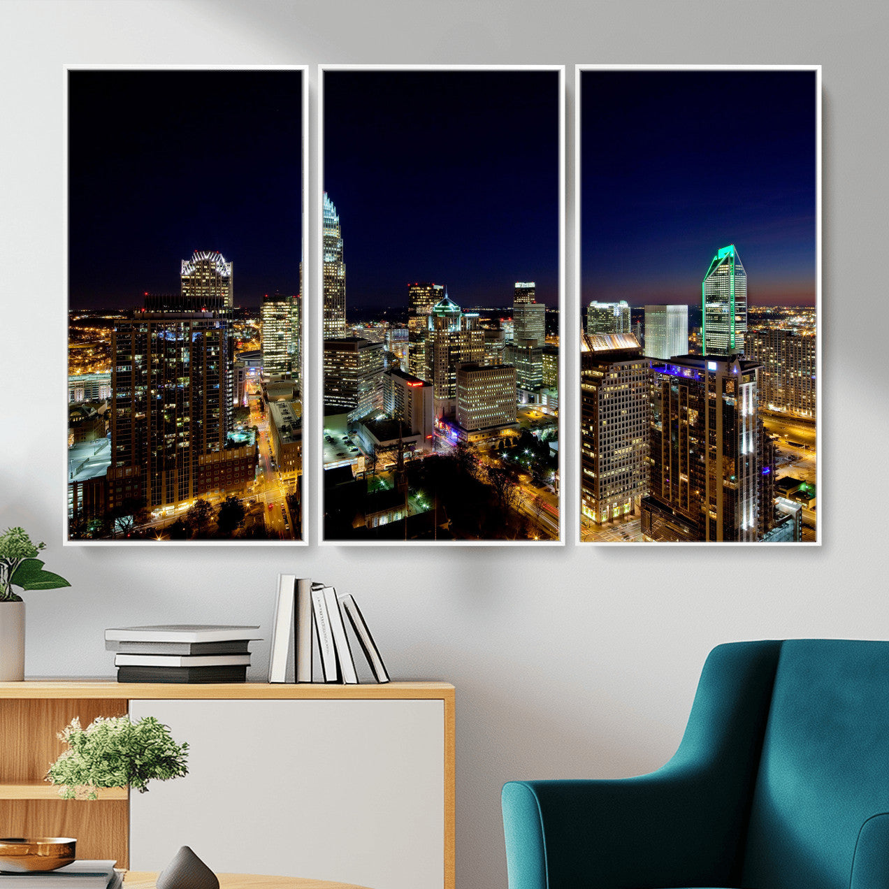 47163738-MGV-CV-36X24 - Atlanta Skyline Wall Art Canvas Print, Atlanta Downtown Night Cityscape Print for Modern Urban Wall Decor