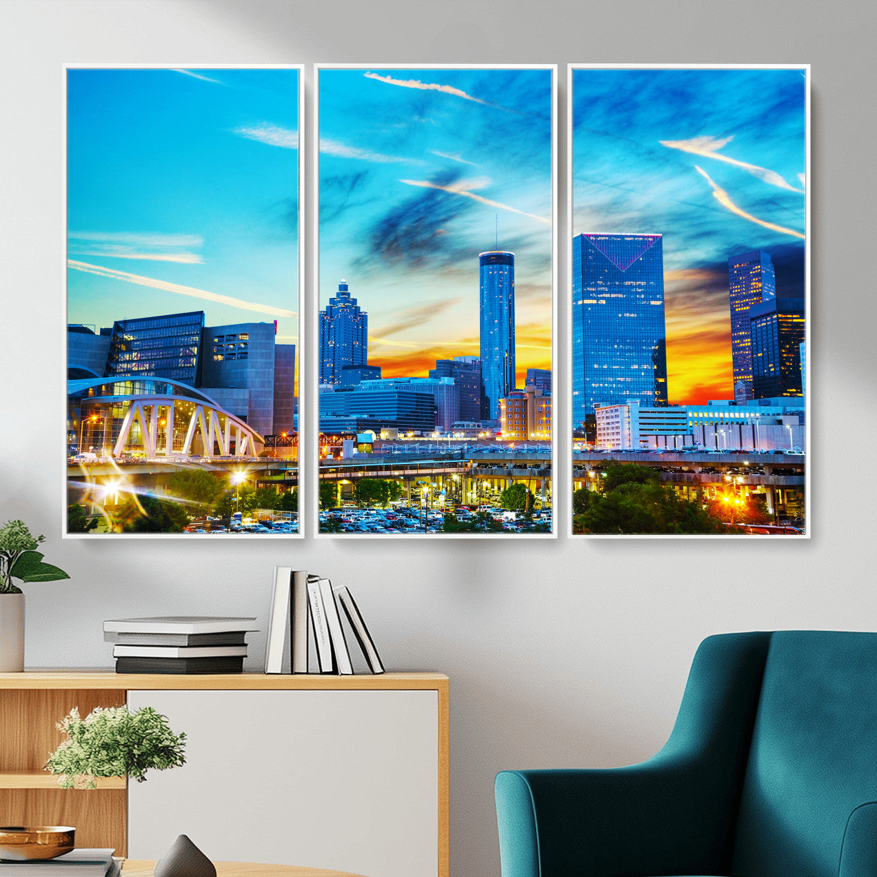 23097797-MGV-CV-36X24 - Atlanta Skyline Wall Art Canvas Print, Atlanta Downtown Night Cityscape Print for Modern Urban Wall Decor