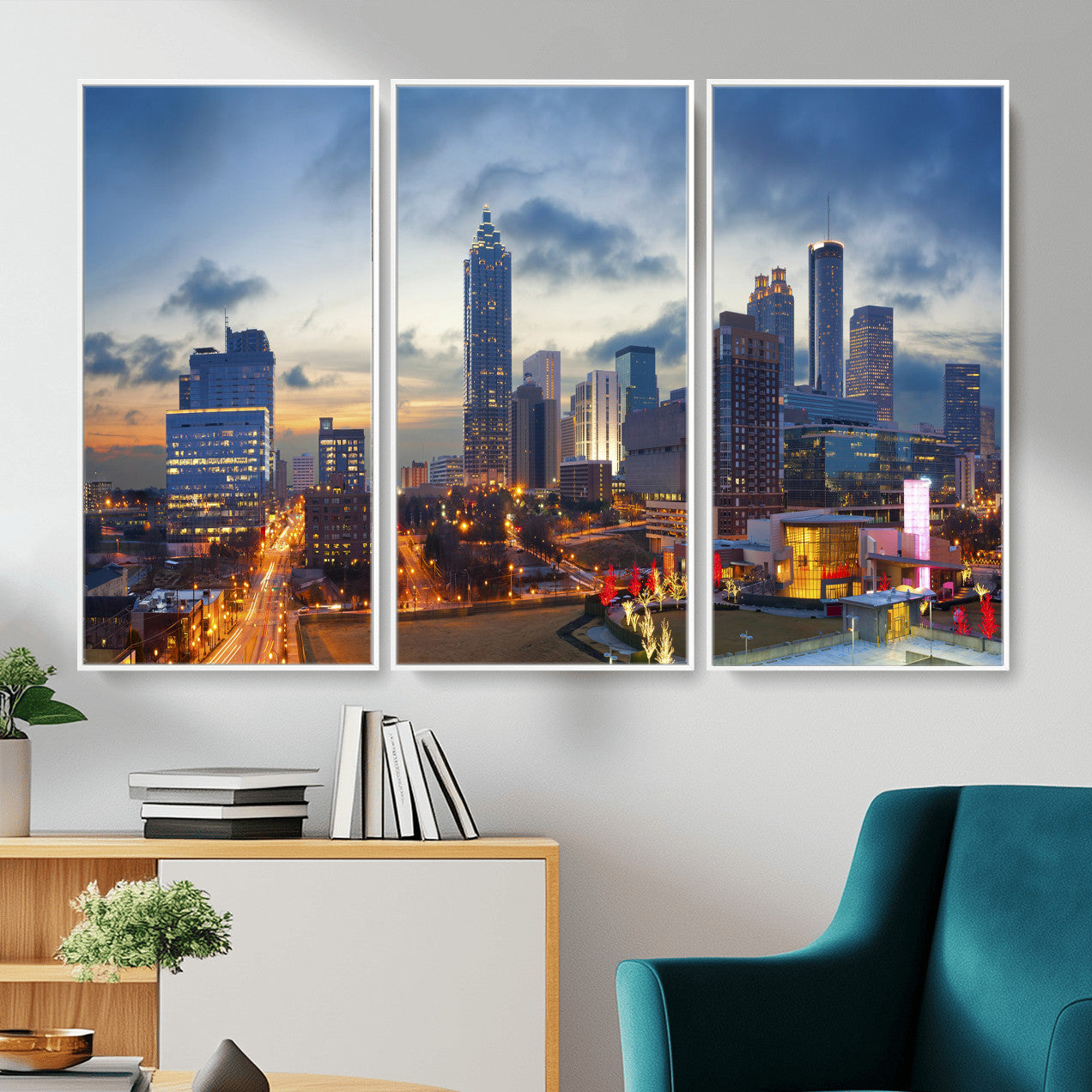 18461309-MGV-CV-36X24 - Atlanta Skyline Wall Art Canvas Print, Atlanta Downtown Night Cityscape Print for Modern Urban Wall Decor