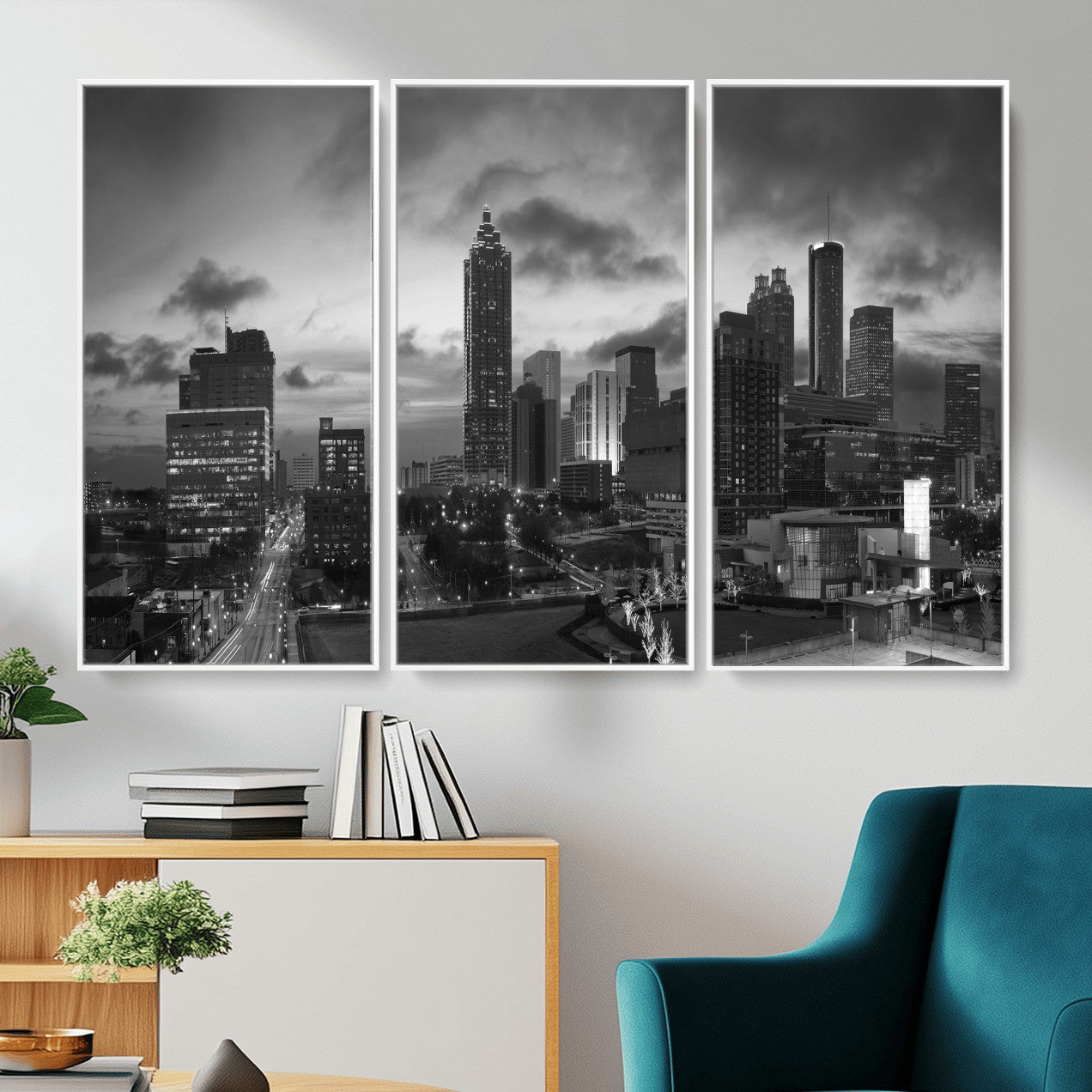 91959506-MGV-CV-36X24 - Atlanta Skyline Wall Art Canvas Print, Atlanta Downtown Night Cityscape Print for Modern Urban Wall Decor