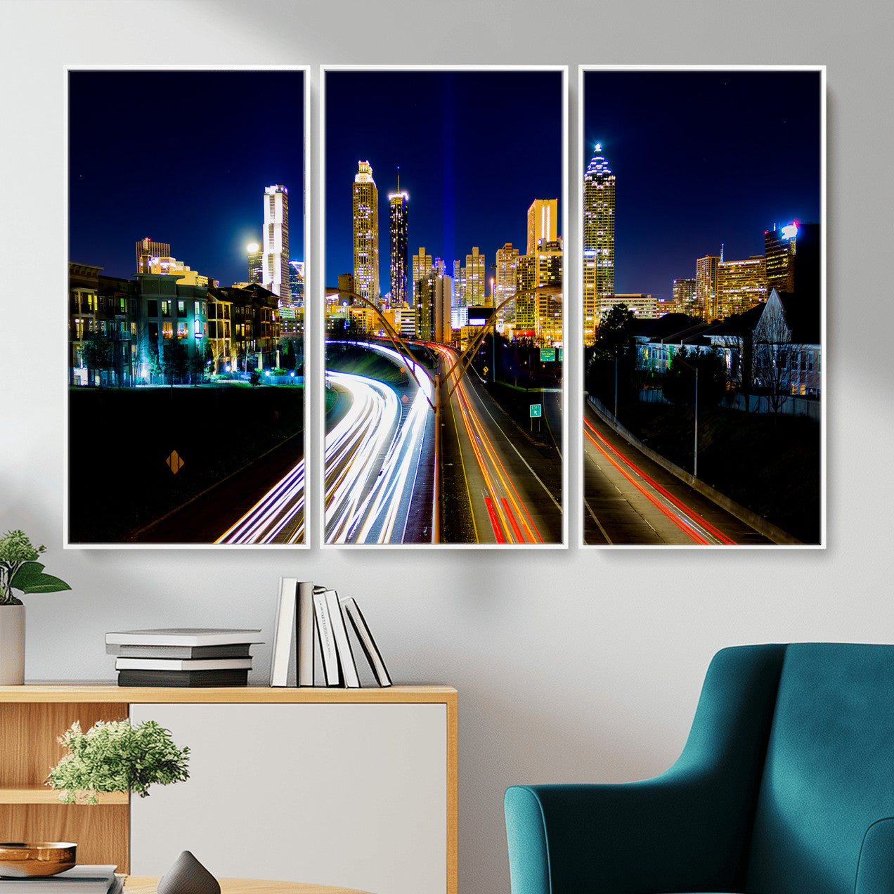 12967464-MGV-CV-36X24 - Atlanta Skyline Wall Art Canvas Print, Atlanta Downtown Night Cityscape Print for Modern Urban Wall Decor